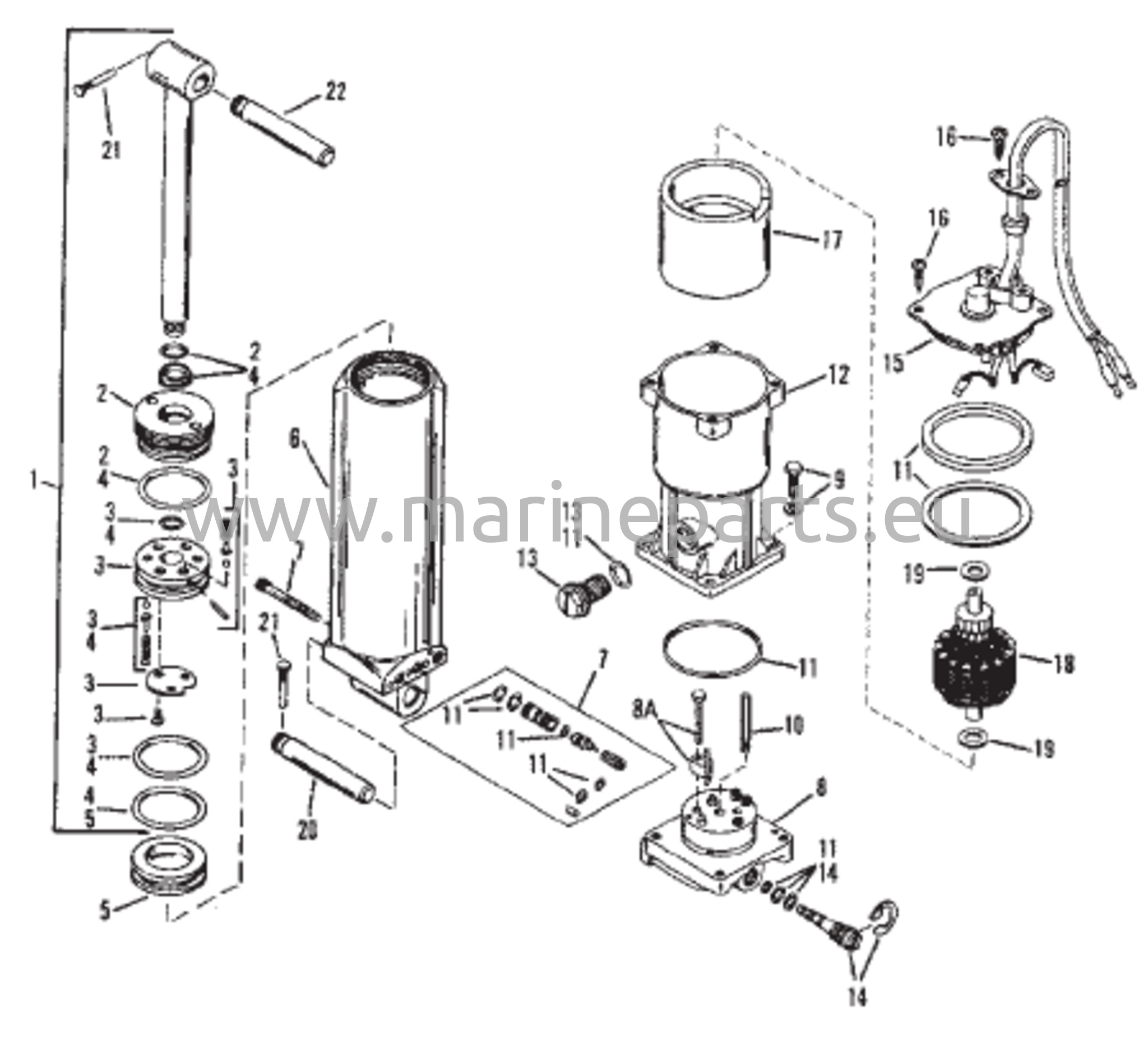 Power Trim -komponentit (S/N 0D182000 ja uudemmat)