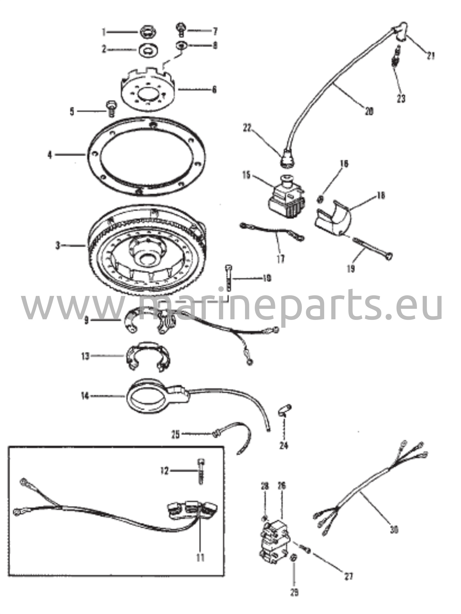 Flywheel, Ignition Coil and Switch Box 