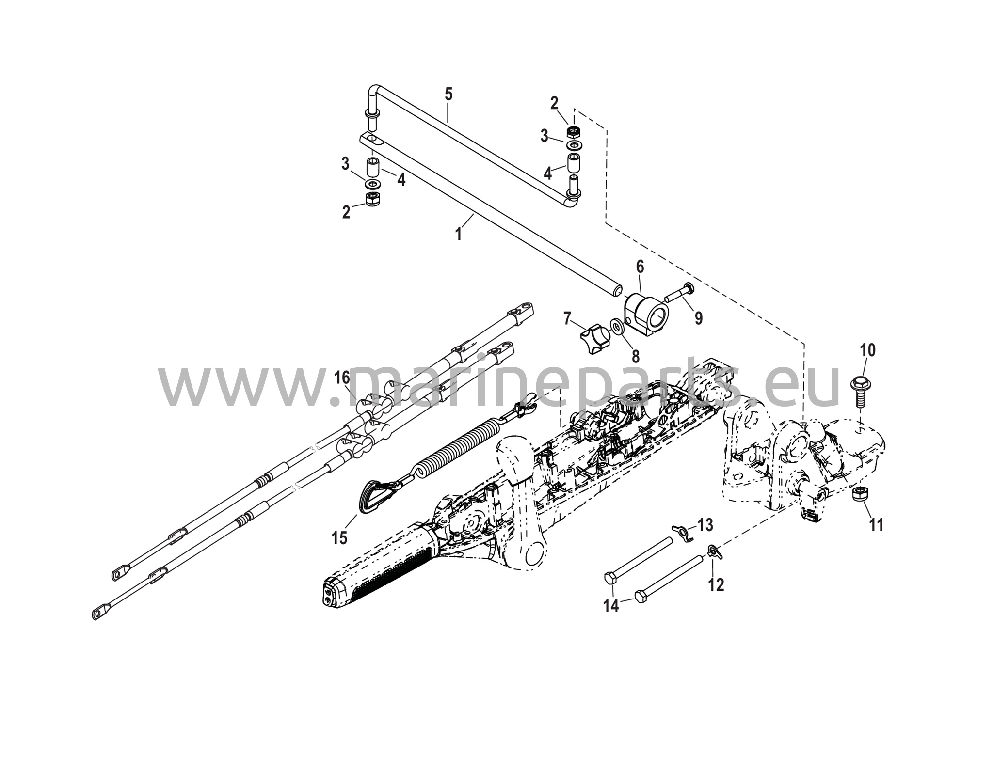 Keskiöasenteisen SeaPro-peräsimen ohjauskahvan sarjan osat
