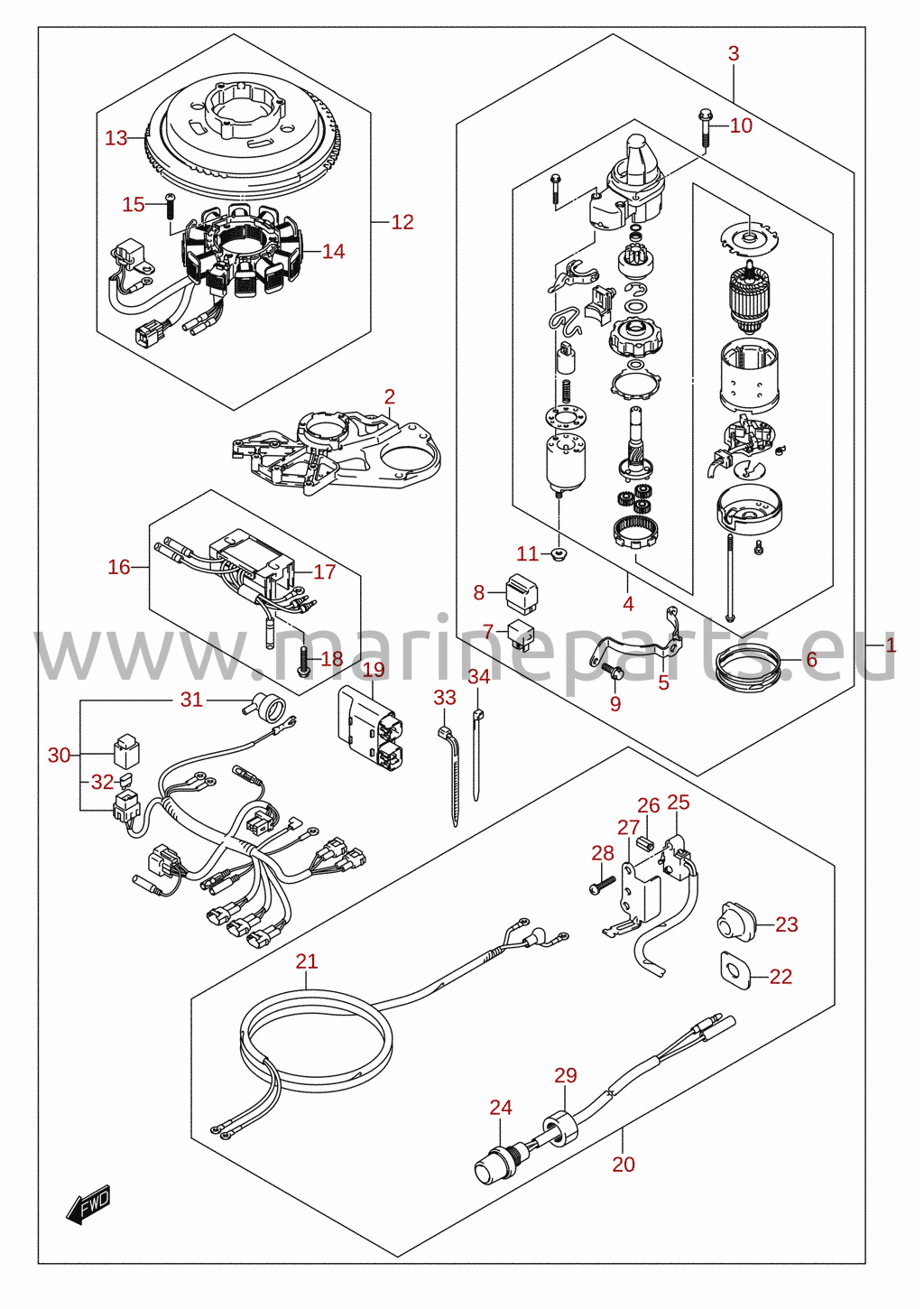 Starting motor (manual starter) (M-starter) (DF8A, DF9.9A) (optional)
