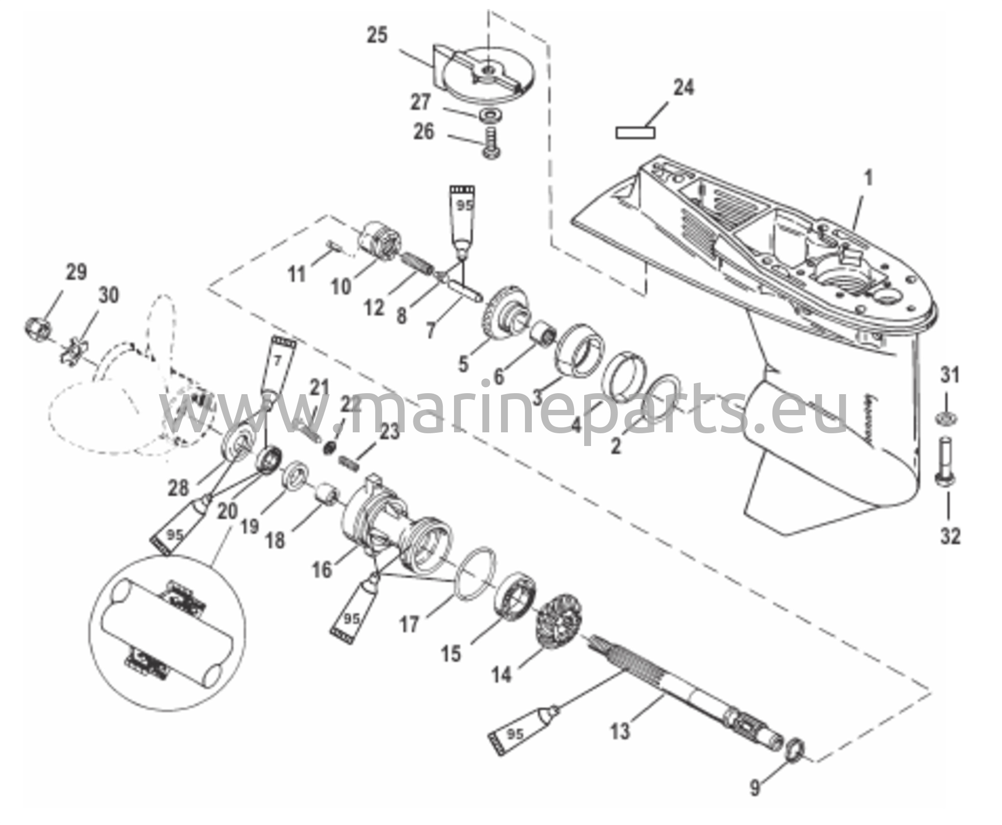 Vaihteiston kotelo potkurin akselille - Pitkä - Vaihteisto 2:1