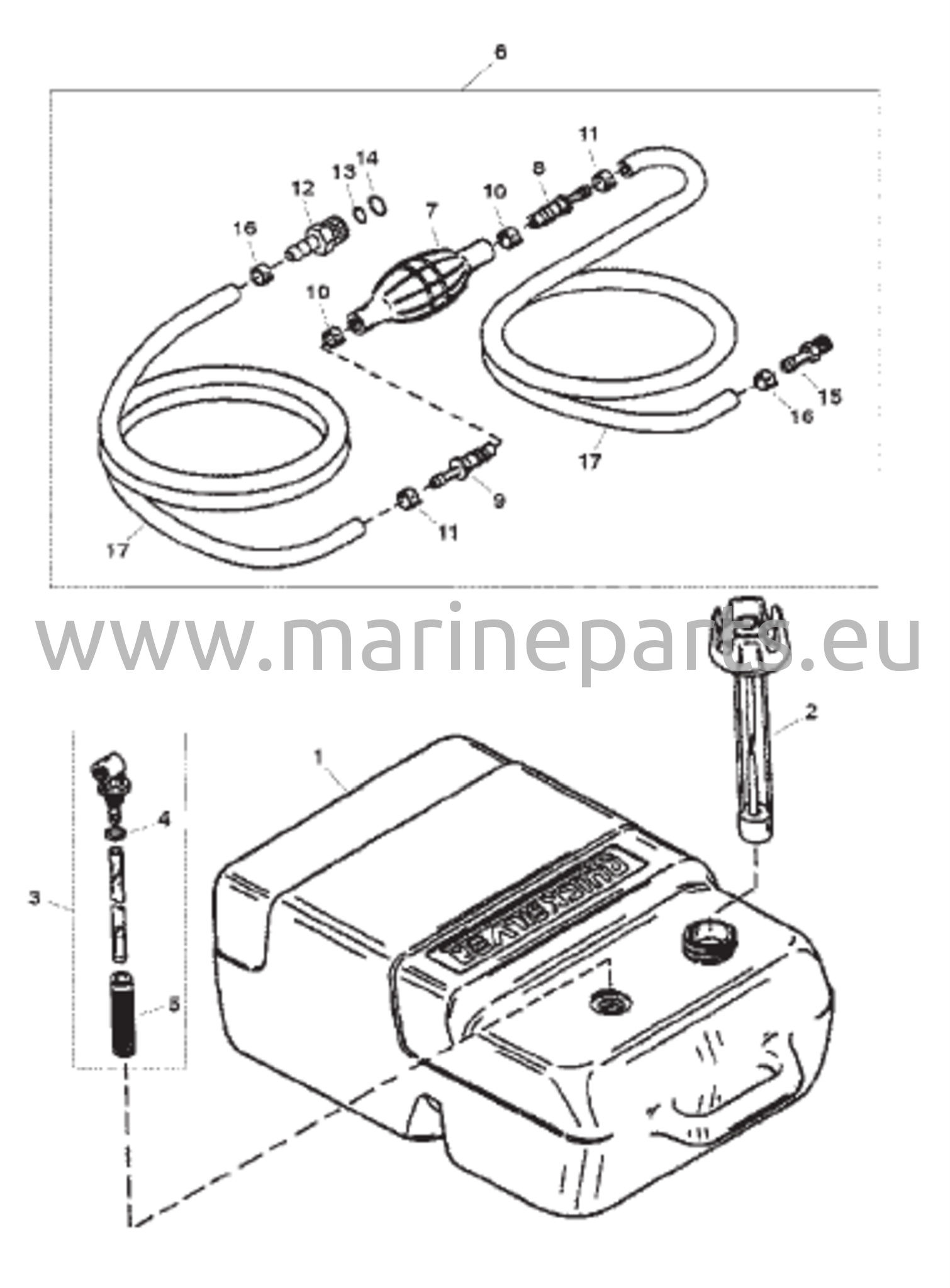 Polttoainesäiliön ja -linjan kokoonpano (6,6 gallonaa)