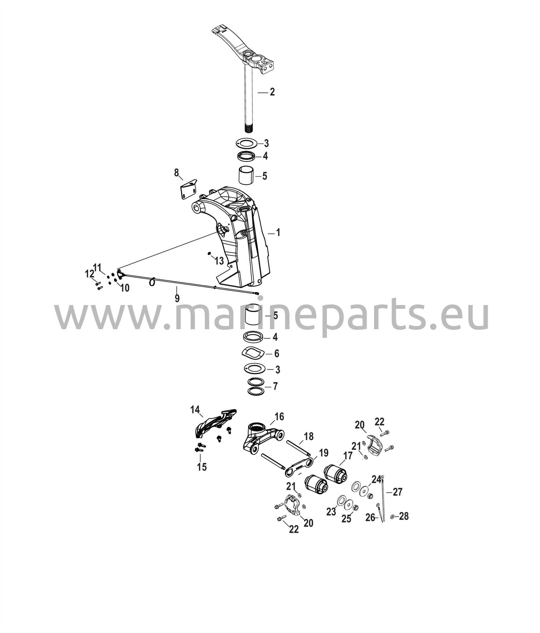 Kääntökiinnike ja ohjausvarsi raskaan käytön varten