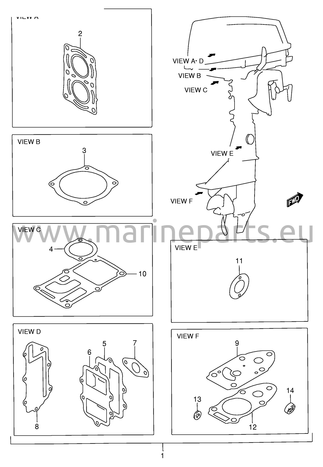 Gasket set (–1994) (DT5) (optional)