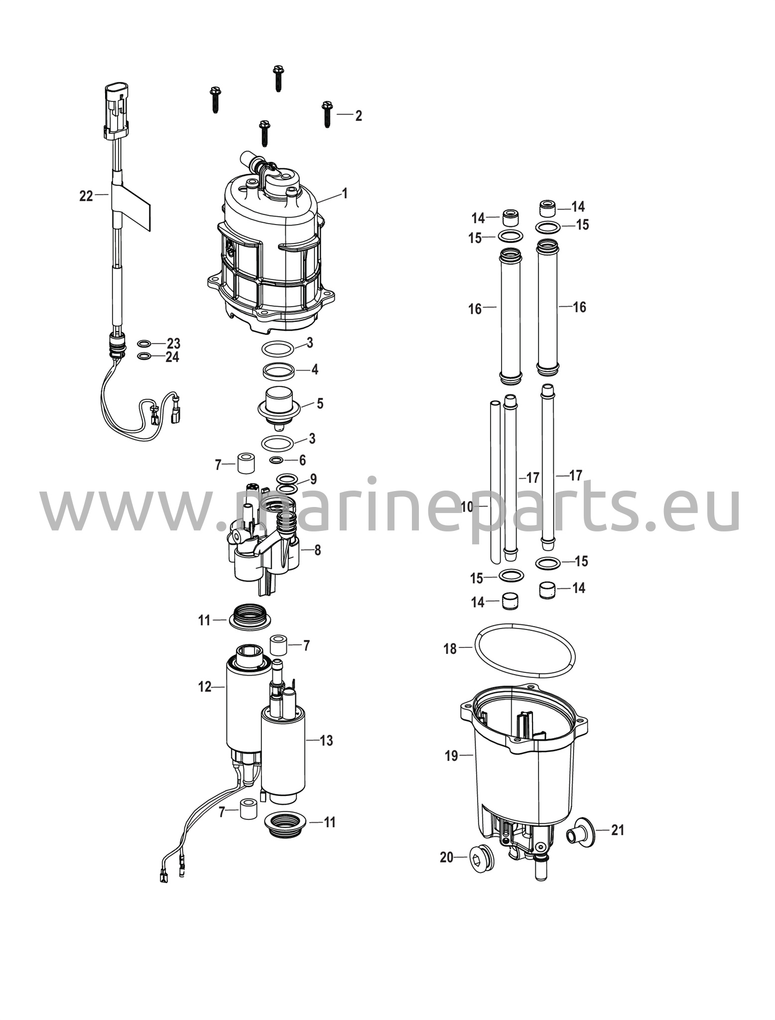 Polttoaineen syöttömoduulin osat 2B458411 ja sitä uudemmat