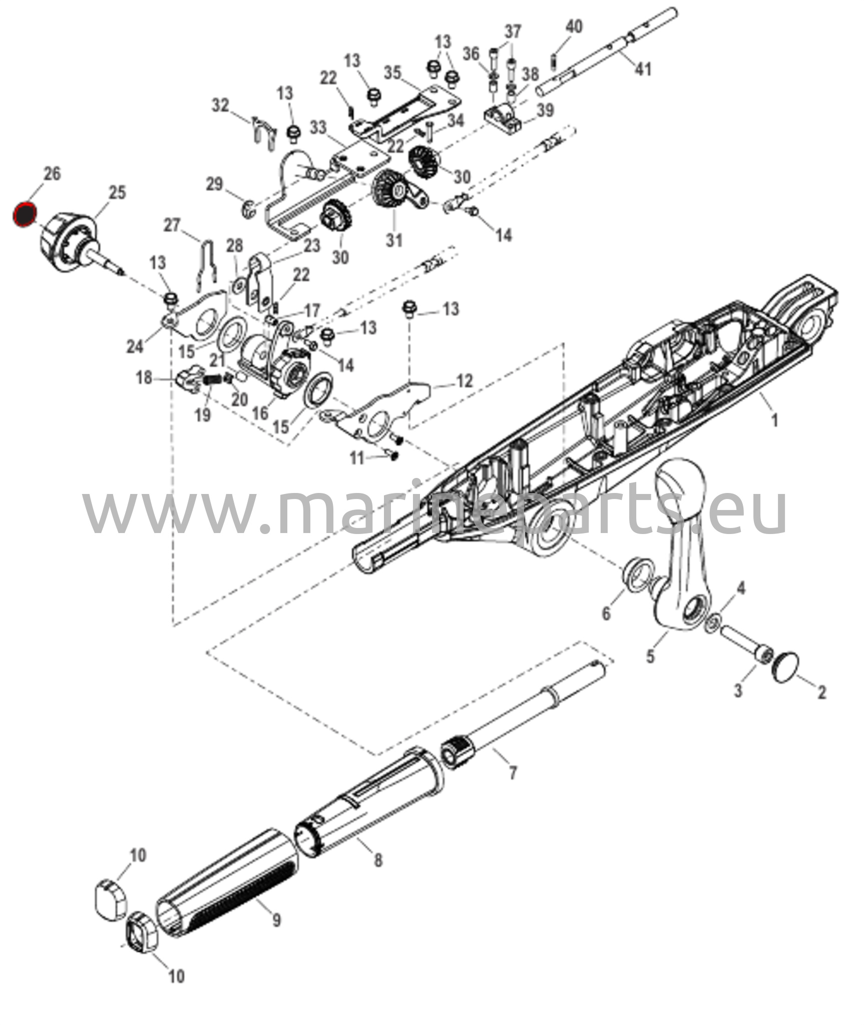 Tillerin kahvan vaihde- ja kaasukomponentit (keskiasennus)
