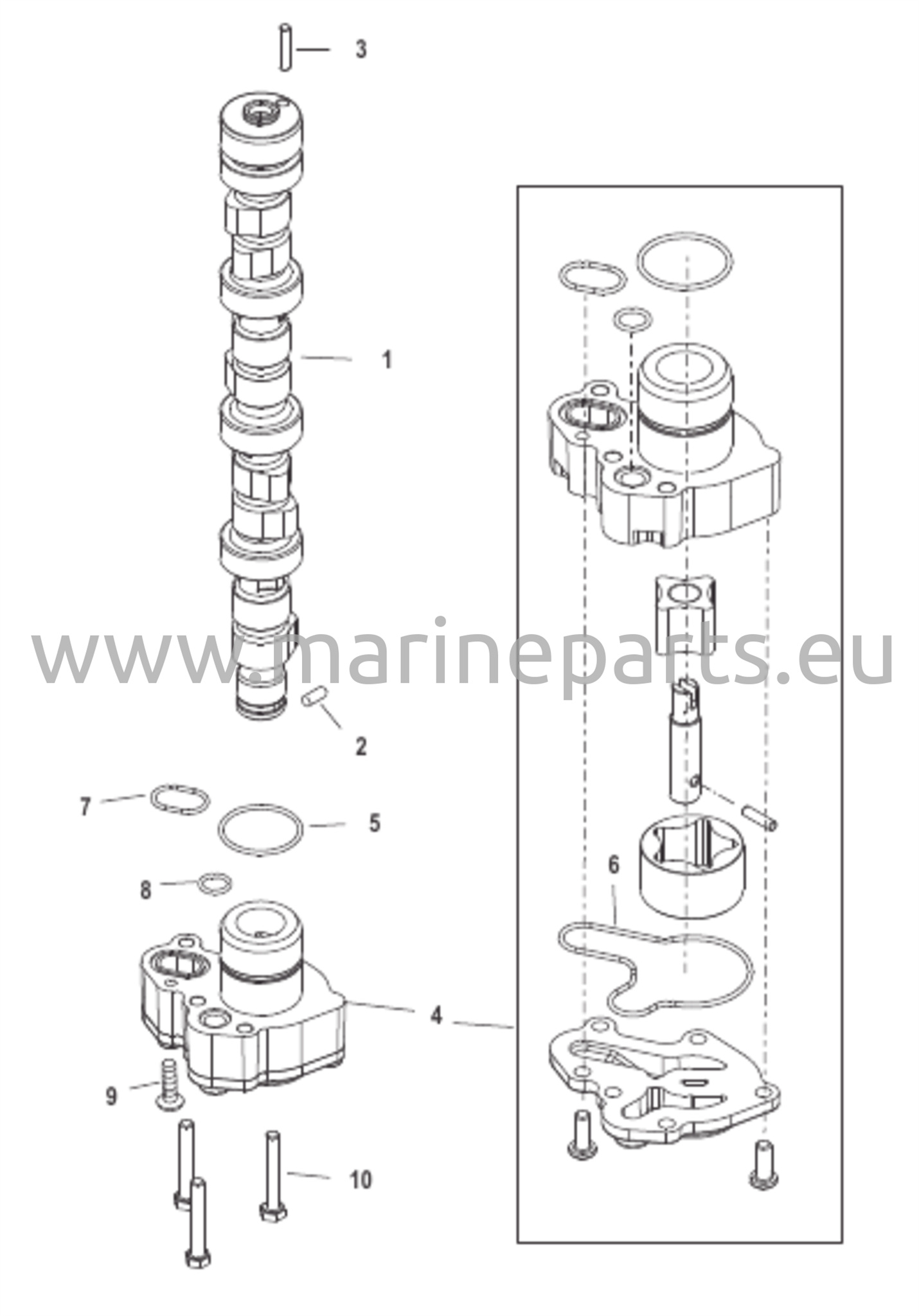 Kamaxel och oljepump