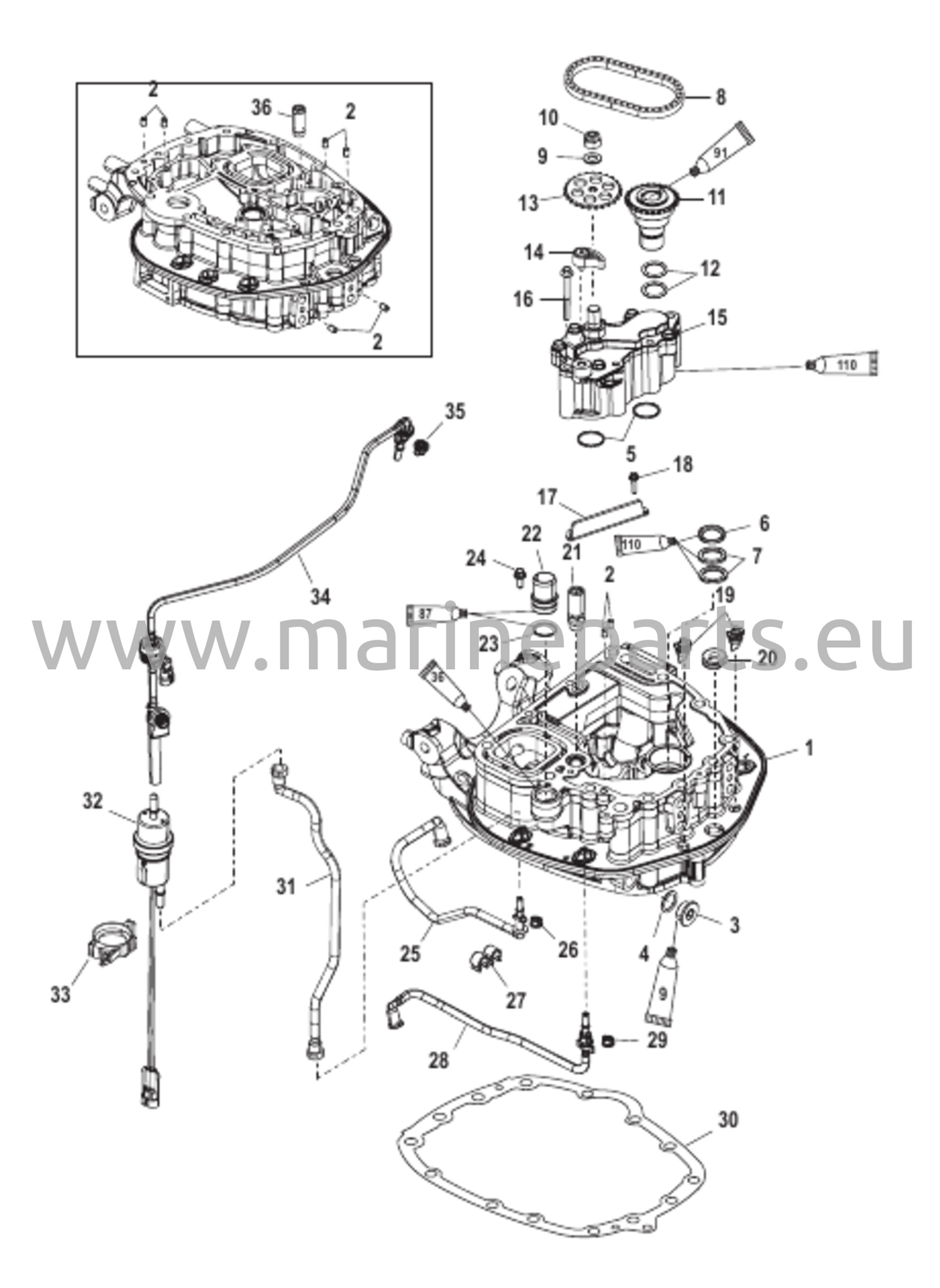 Öljypumppu/Sovitelevy - Yläosa