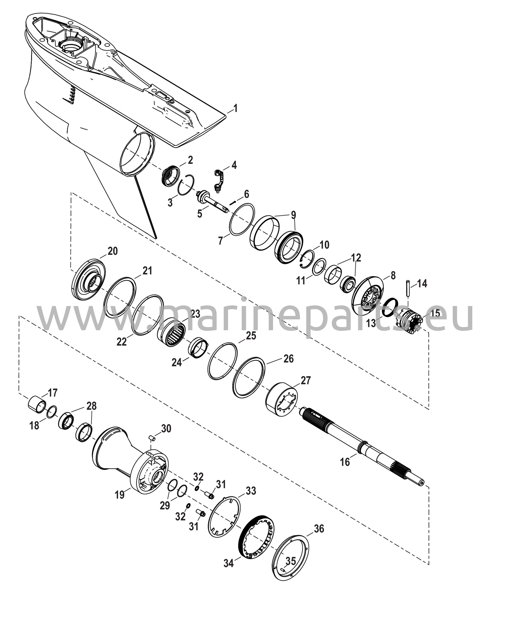 Vaihteiston kotelo vetoakselille - Normaali pyörimissuunta, 5.44 Torpedo