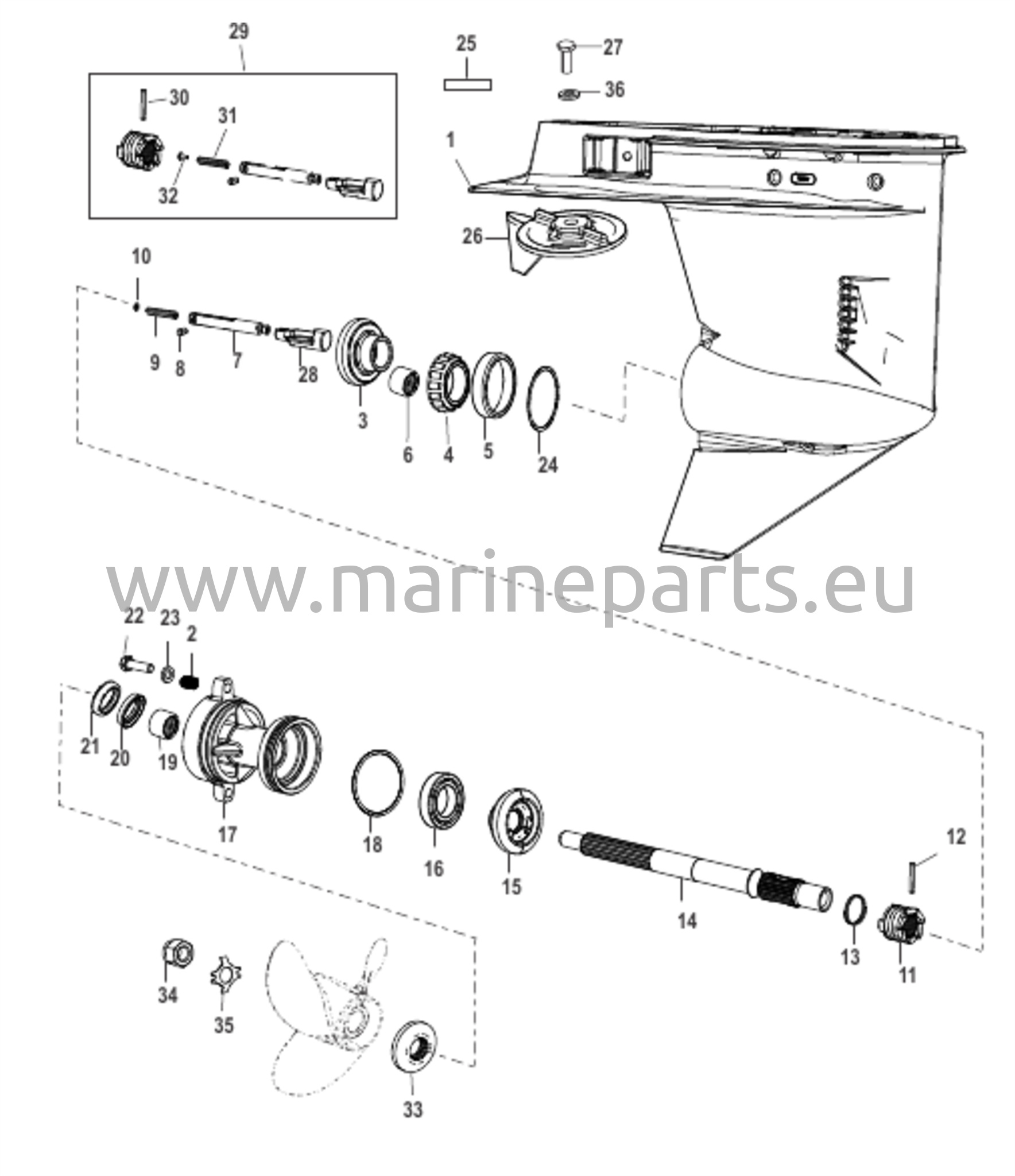 Växelhus Propelleraxel - Växelutväxling 1,83:1