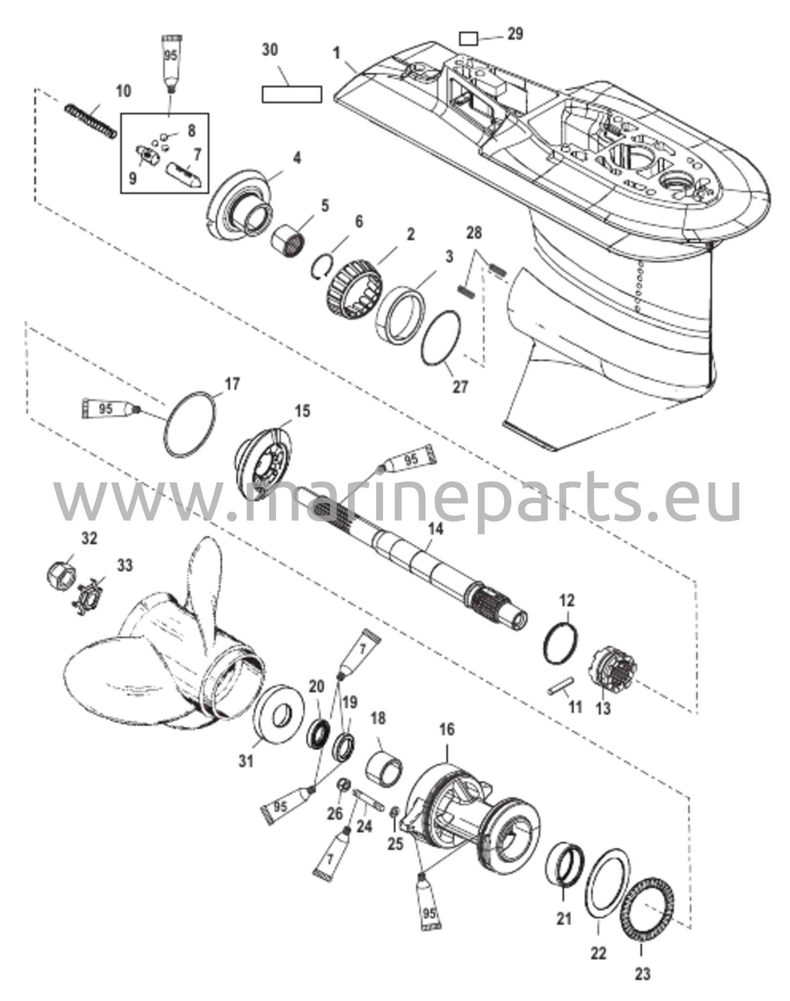 Vaihteiston kotelo voimansiirtoakselille 2.33:1 0T622485/0P222545 ja uudemmat