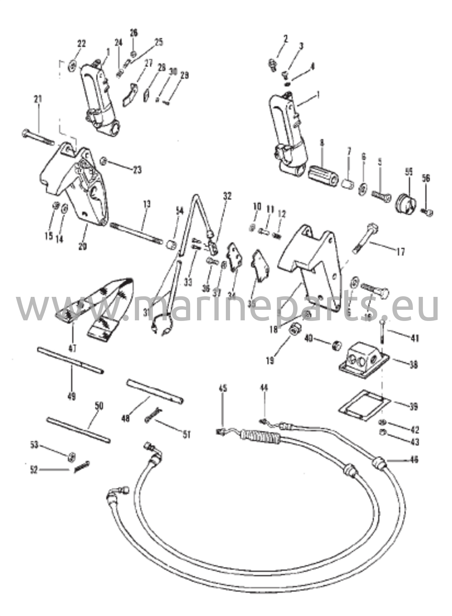 Trim-sylinterit ja hydrauliletkuja