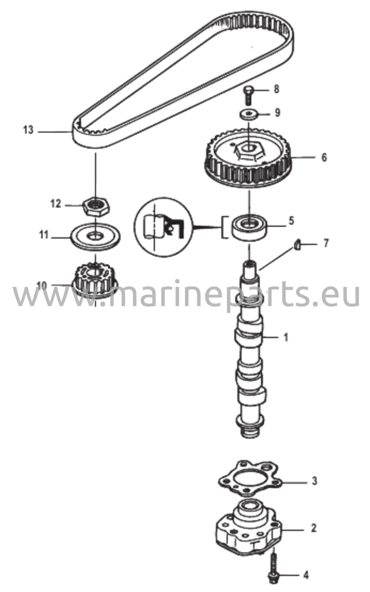 Nokka-akseli ja öljypumppu