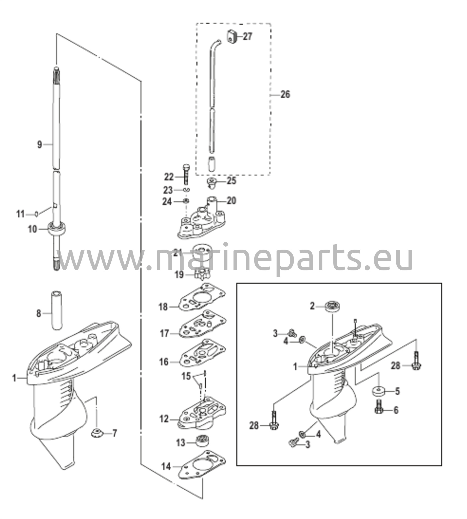 Vaihteiston kotelon kokoonpano vetoakselille