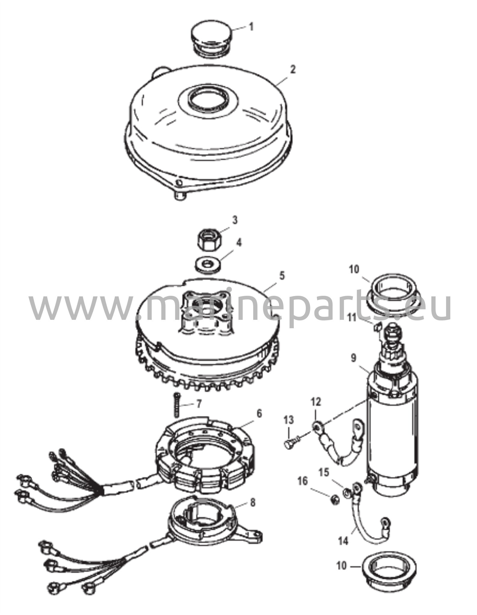 Kiertokytkin/Käynnistinmoottori USA-0G437999/BEL-9926999 ja Alempana