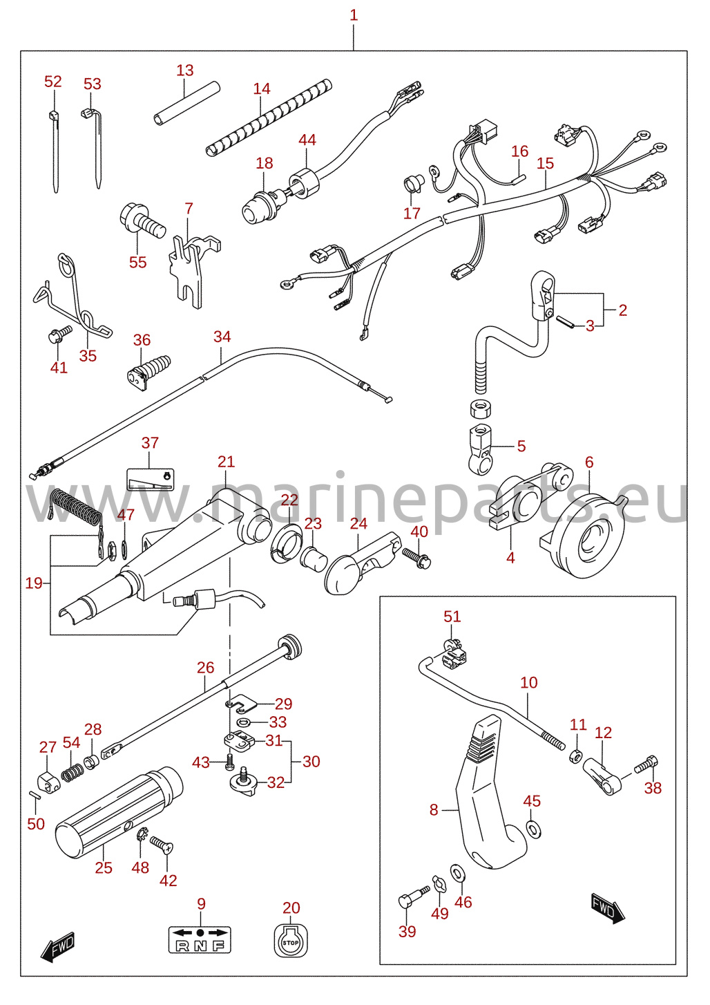 Tiller handle (2005–2011) (optional)