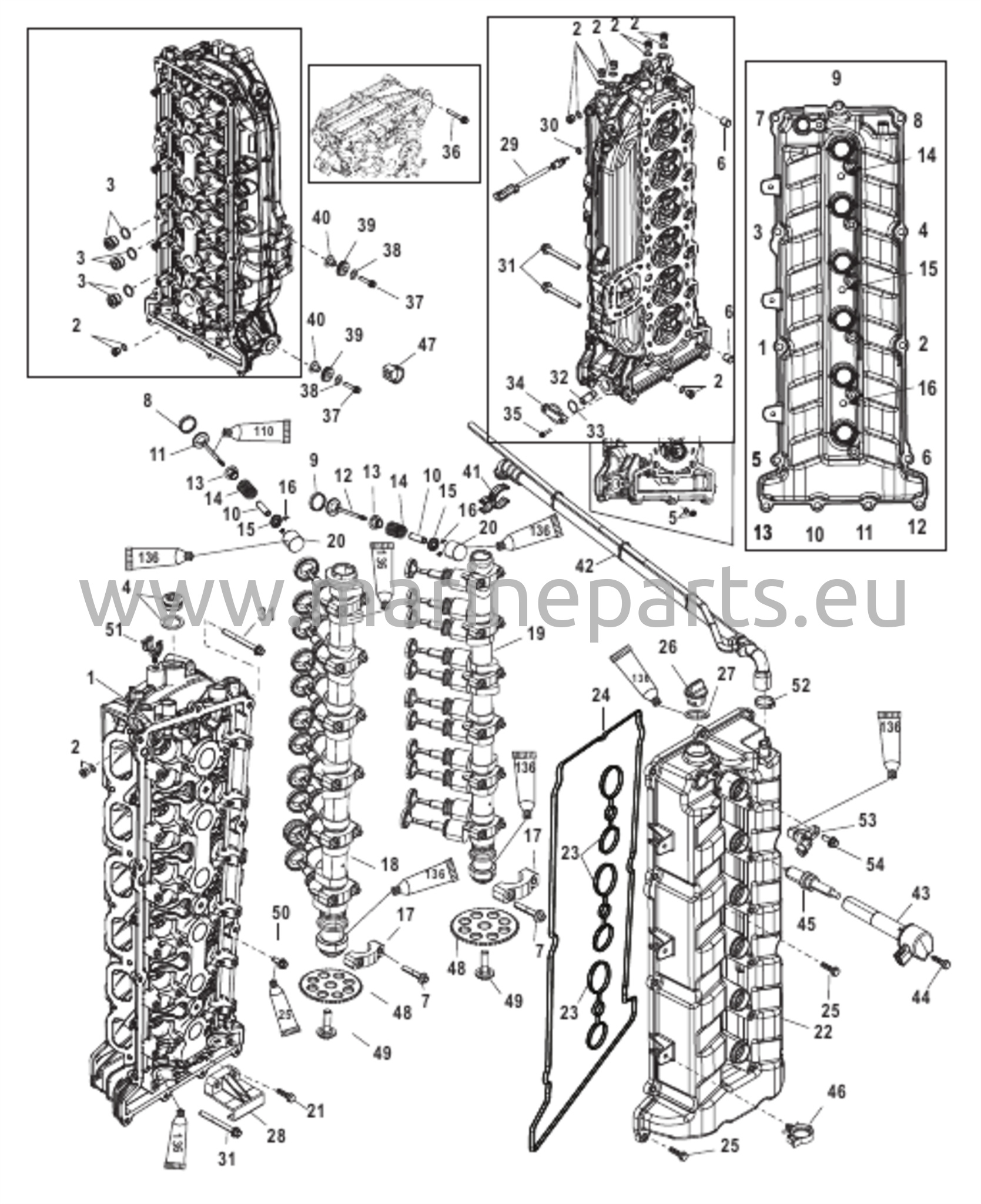 Sylinterikansi ja nokka-akseli