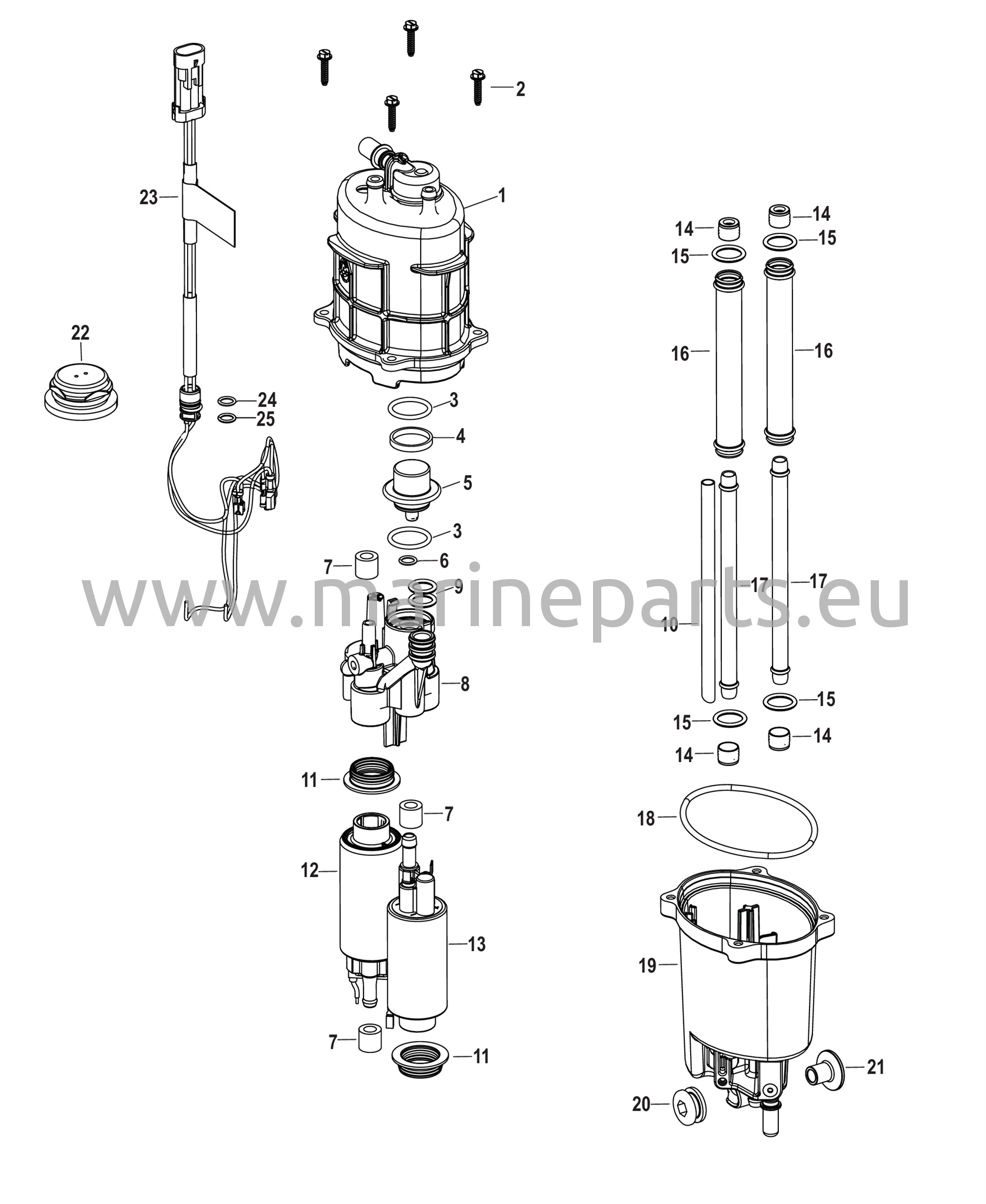 Polttoaineen syöttömoduulin komponentit