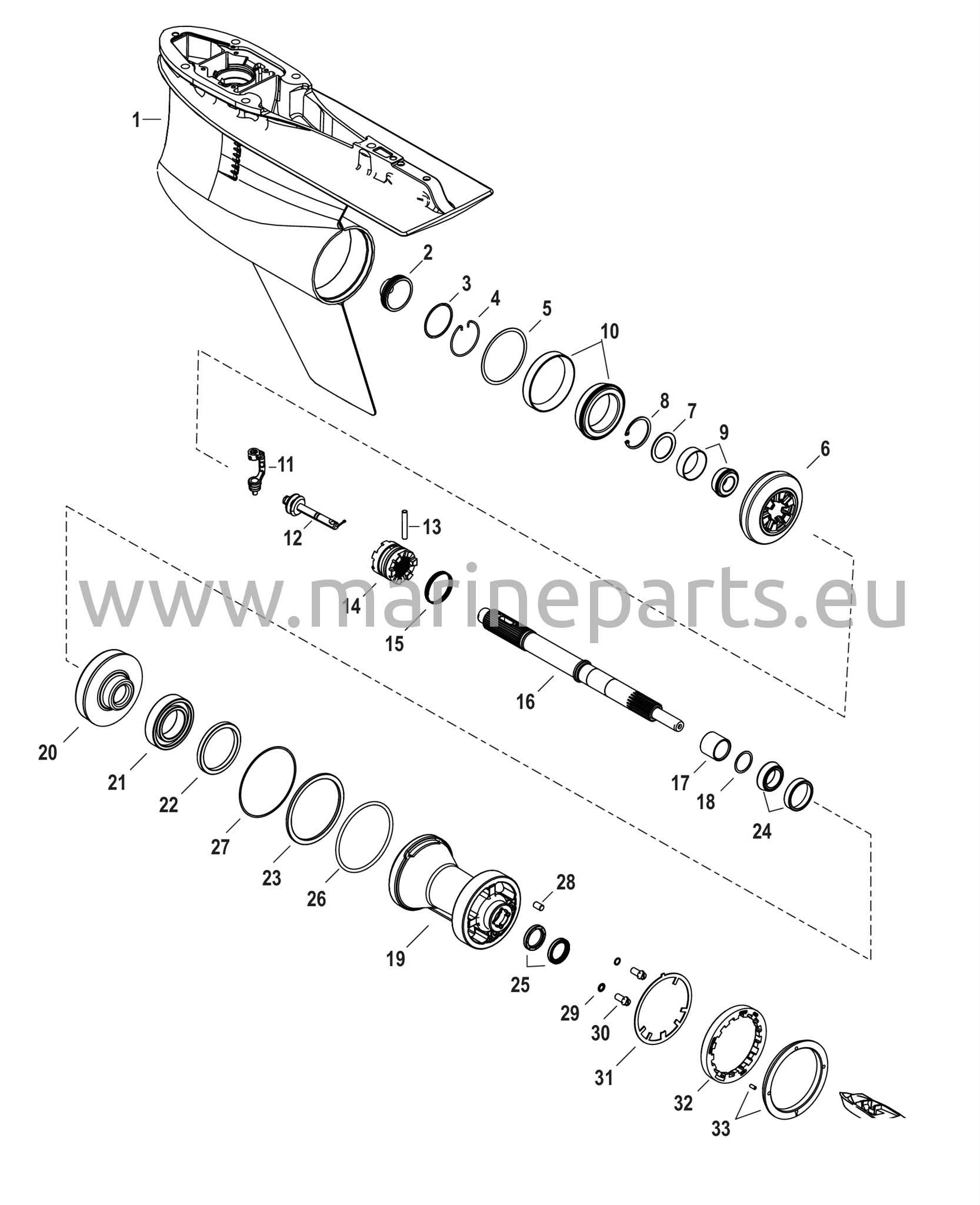 Vaihteiston kotelo, potkurin akseli – vakiorotaatio, 5,44 Torpedo