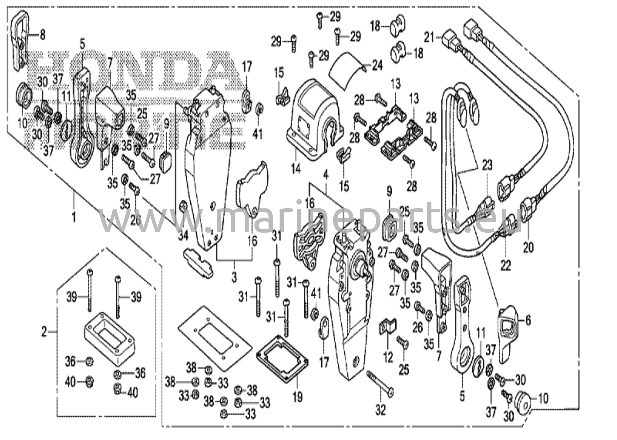 Kaukosäädin (yläkiinnitteinen kaksiosainen tyyppi) (vasen)