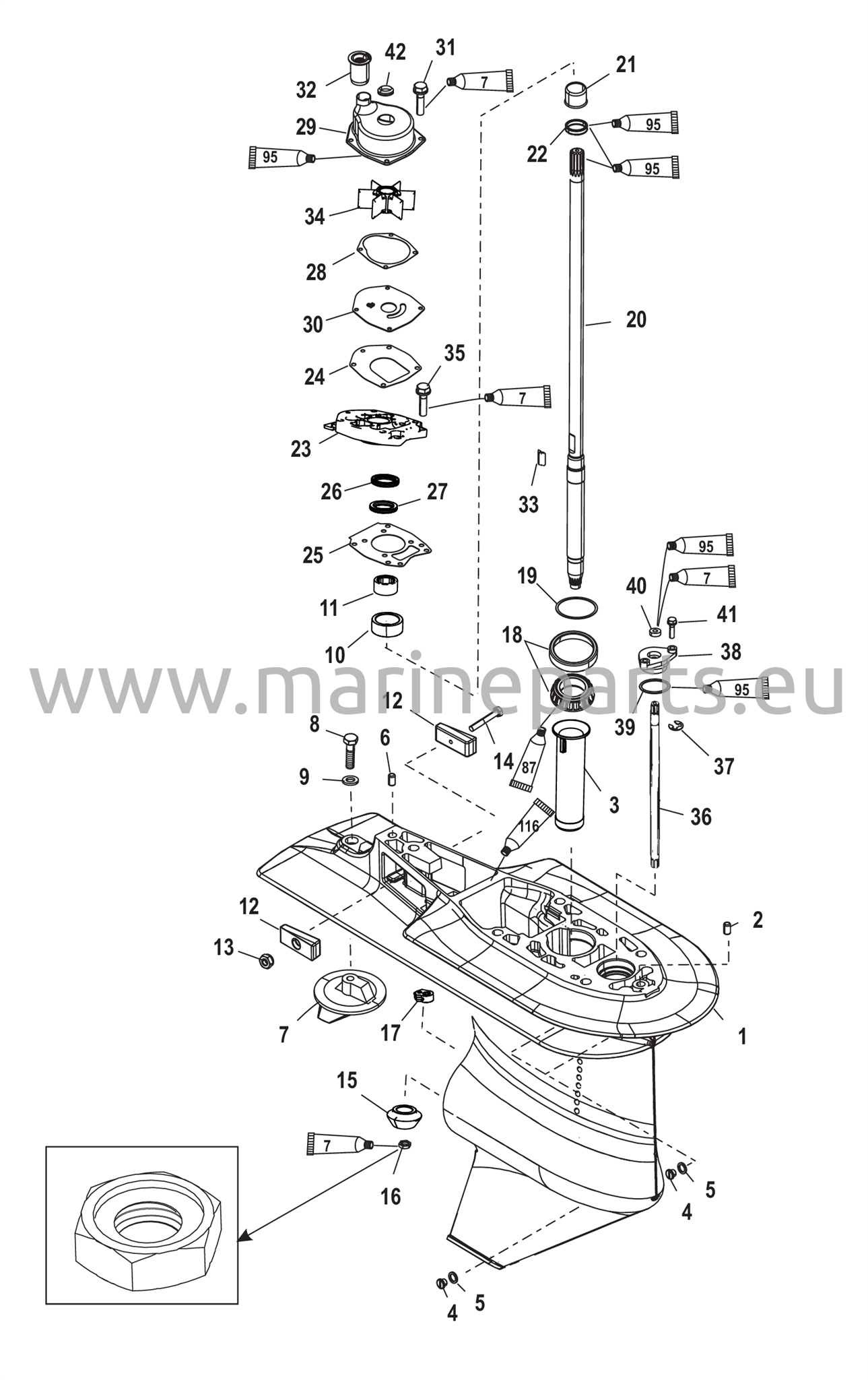 Vaihteiston kotelo (voimansiirtoakseli 2,31:1)