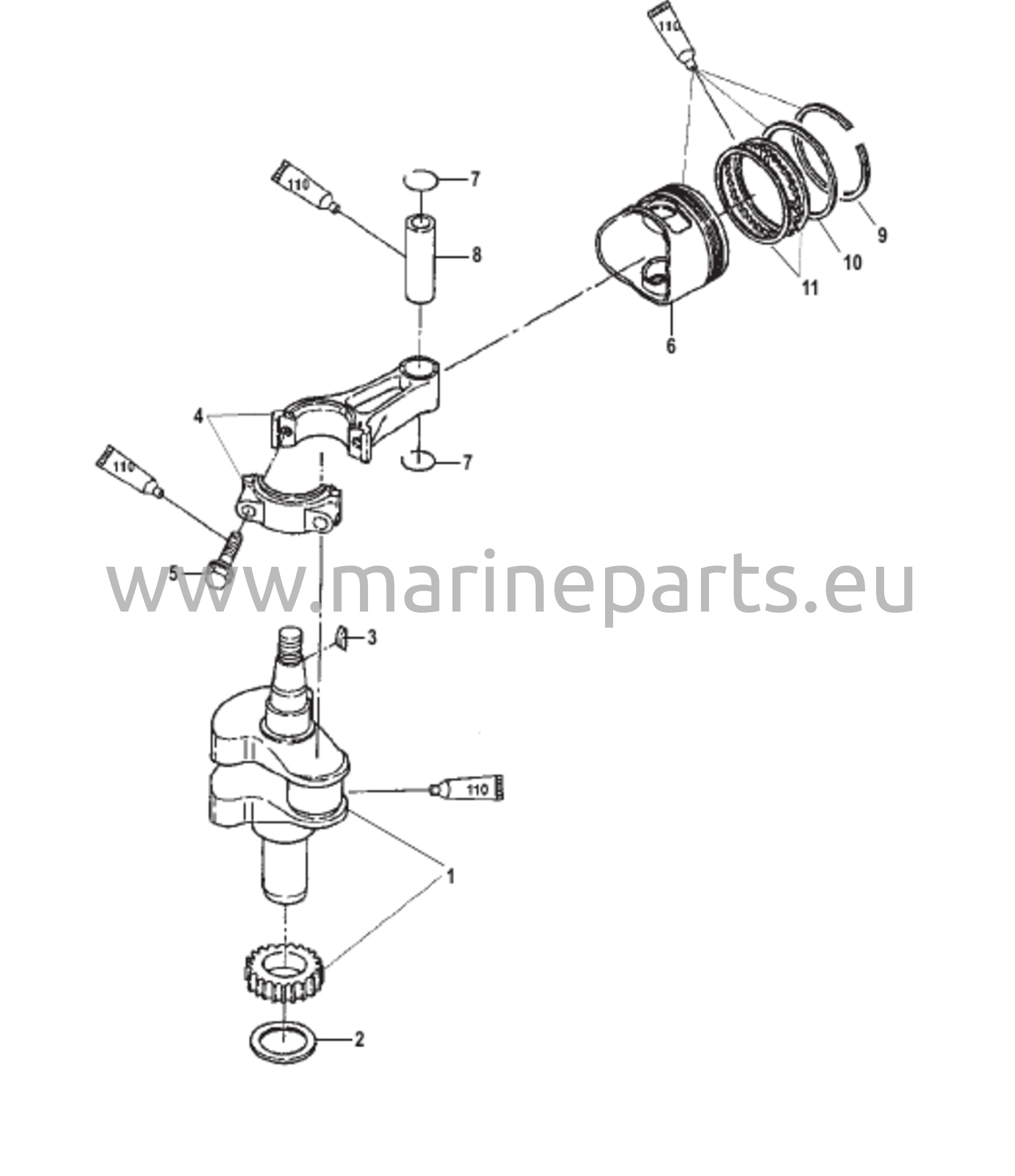Kampiakseli, mäntä ja yhdysvarret