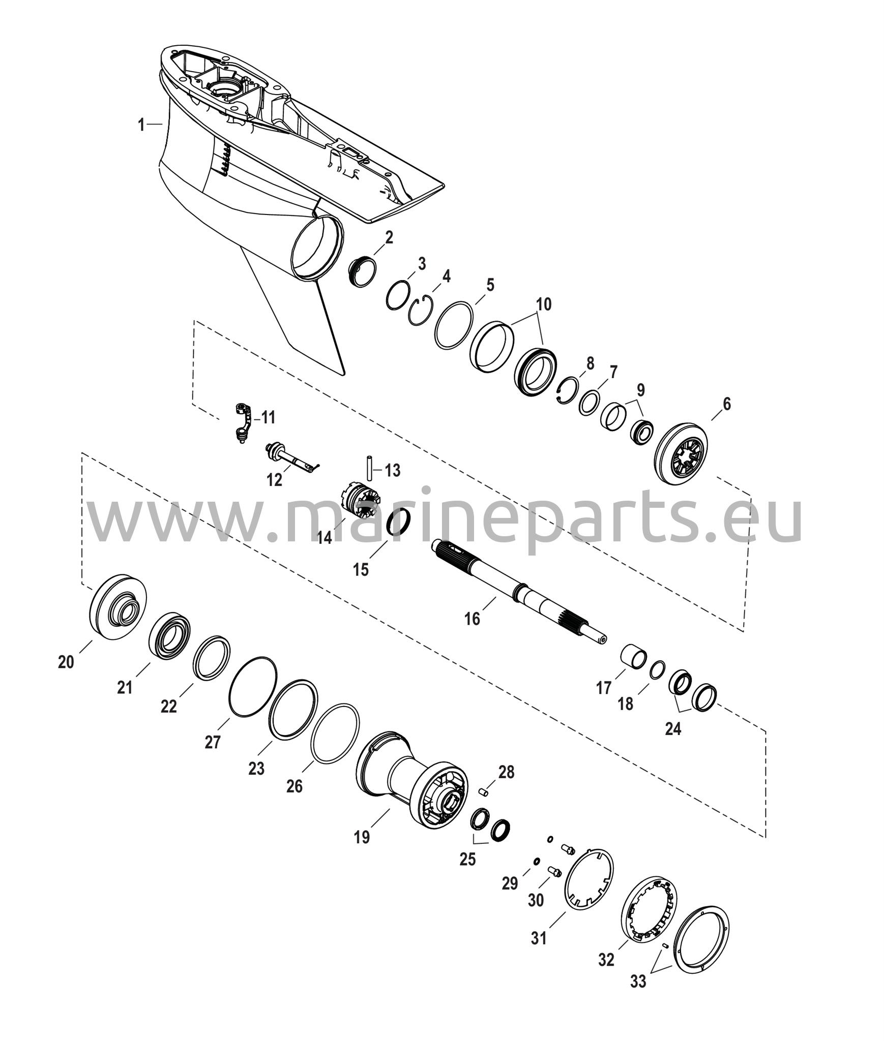 Vaihteiston kotelo, potkuriakseli - Normaali pyörimissuunta, 5.44 Torpedo