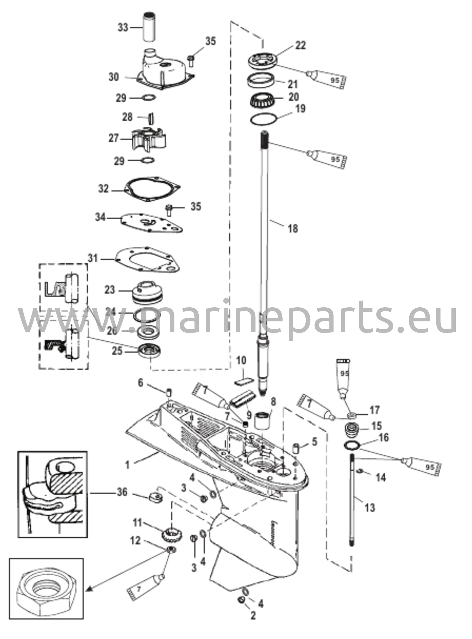 Vaihteiston kotelo voimansiirtoakselille 1,64:1 vaihde-suhde