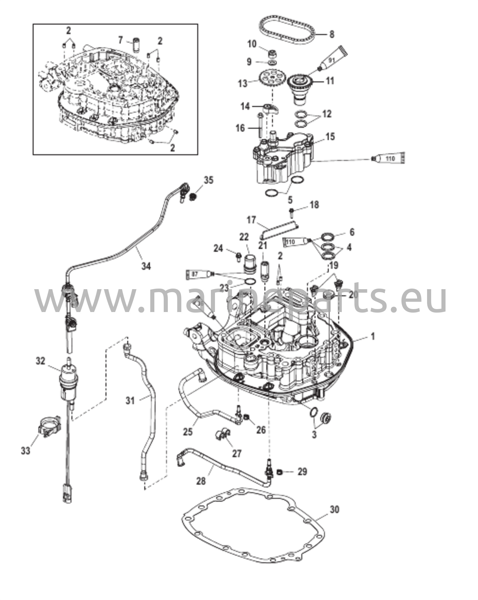 Öljypumppu/Soviterengas - Yläosa