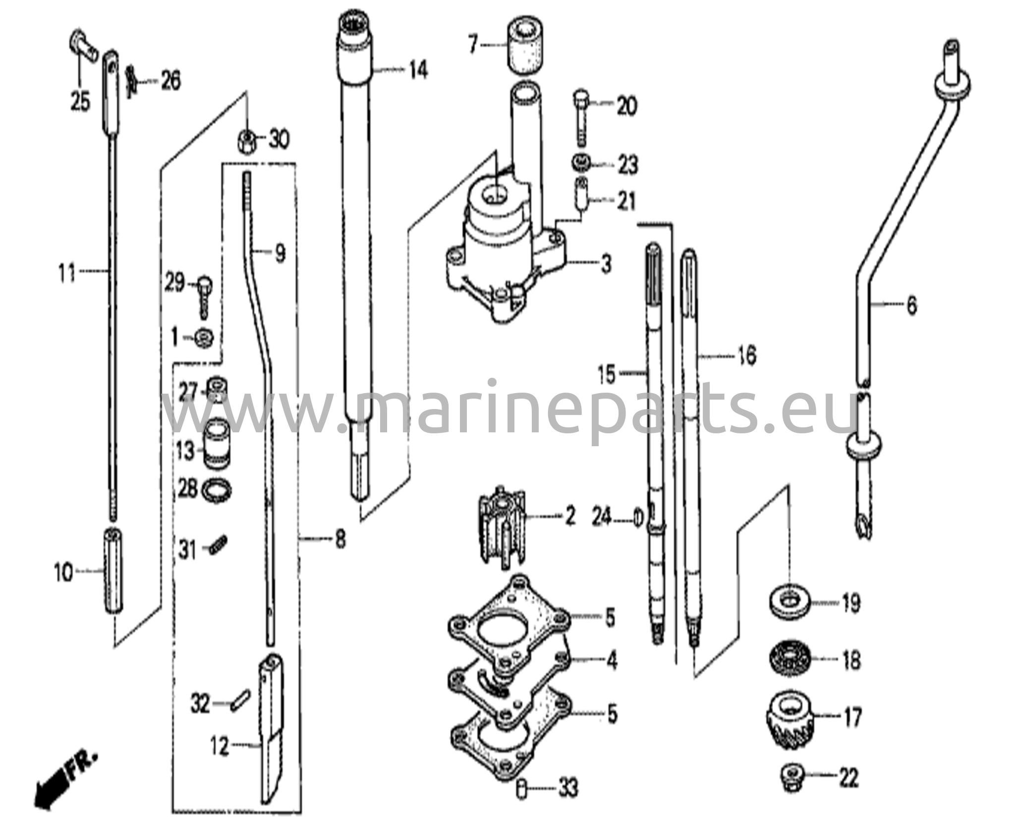 Water pump unit and vertical drive shaft