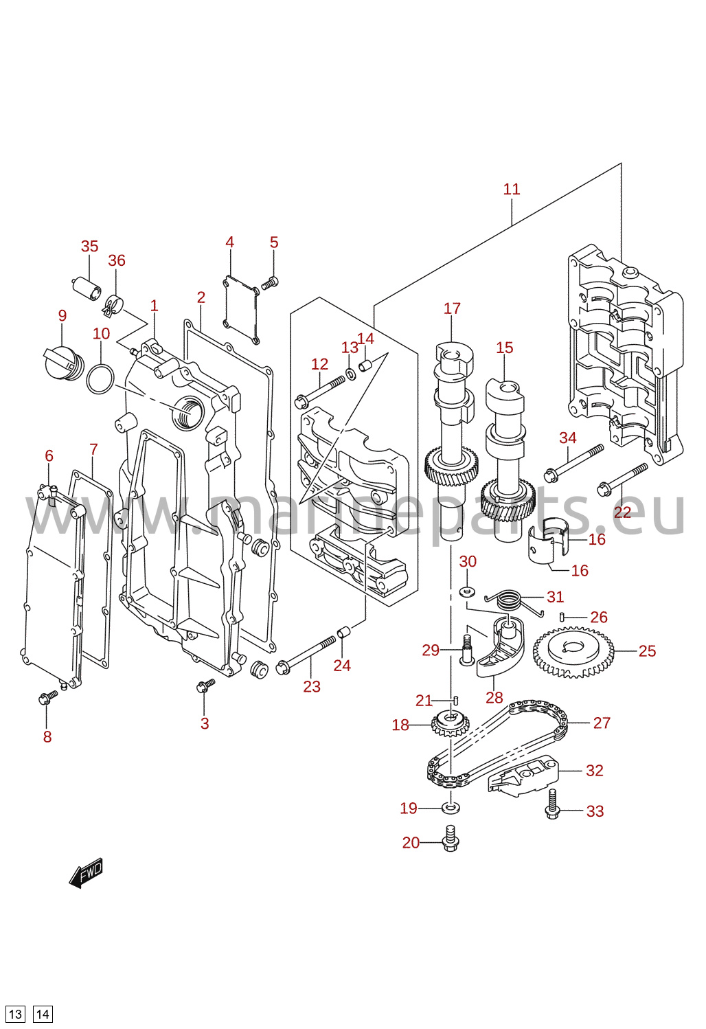 Exploded views for Suzuki DF150T, DF175T (E01) 2006-2011 [DF150_175_E01]