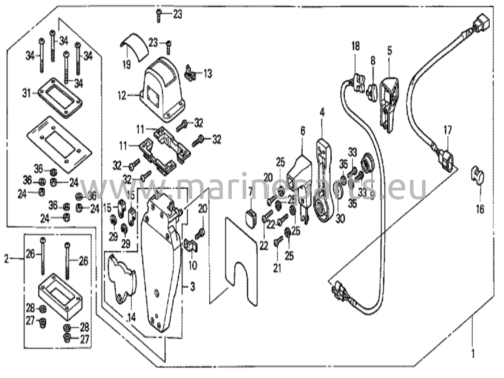 Fjärrkontroll (övermonterad enkeltyp) (vänster)