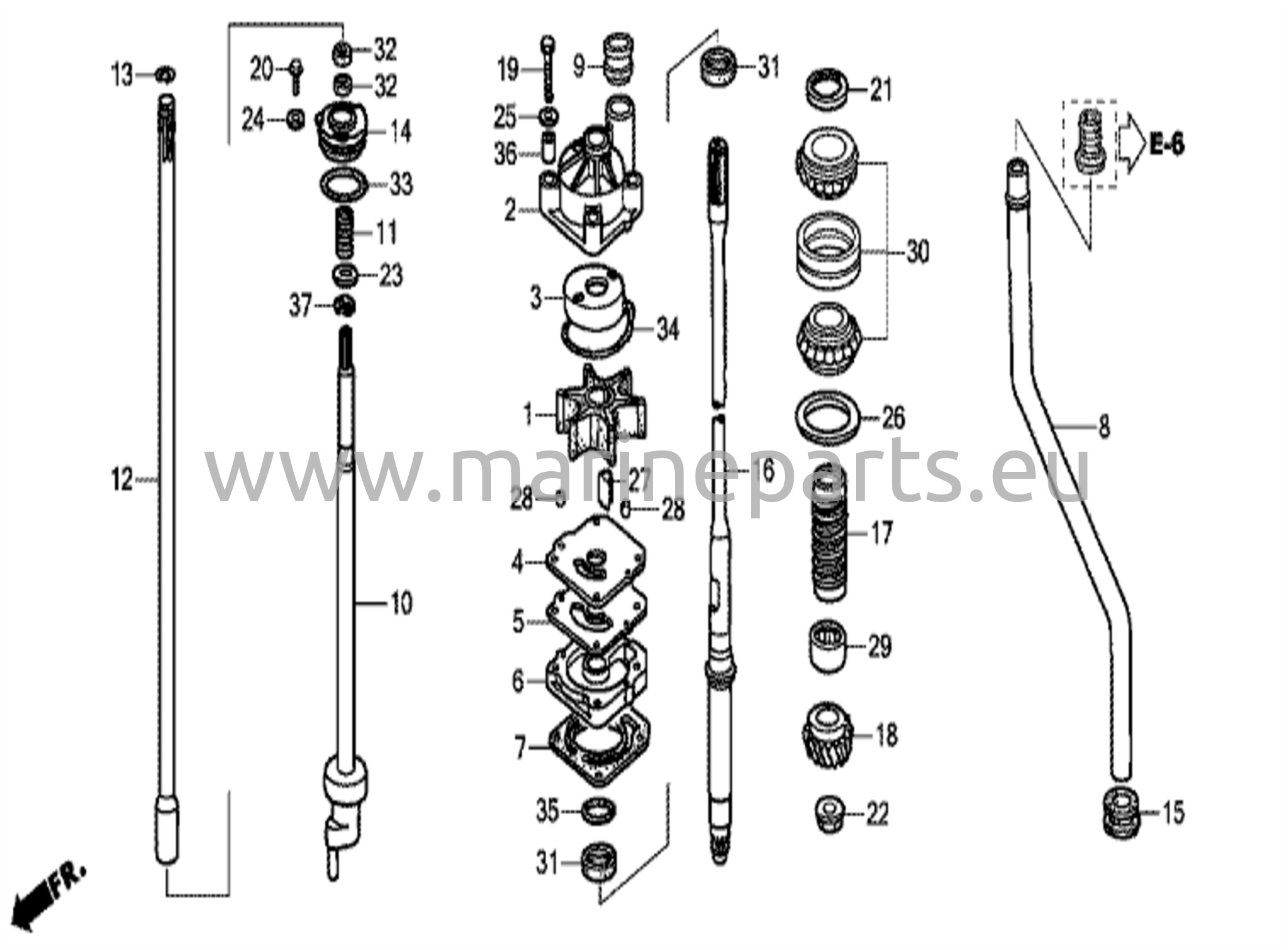 Vesipumppu-yksikkö ja pystysuora vetoakseli