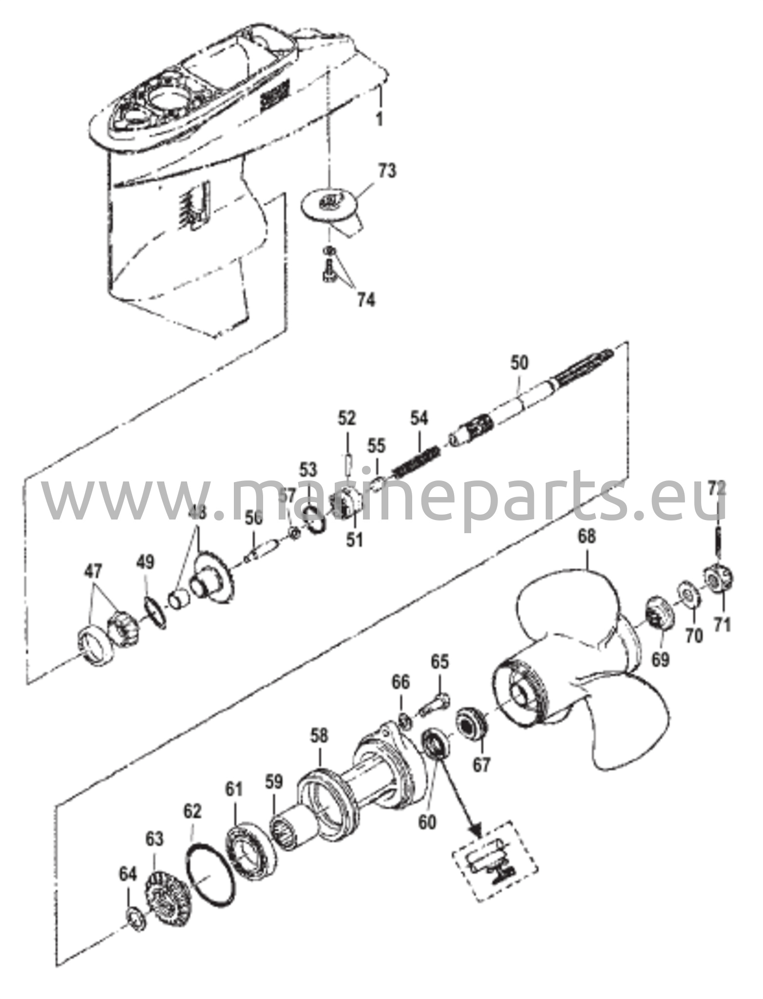 Vaihteiston kotelo potkurin akselille