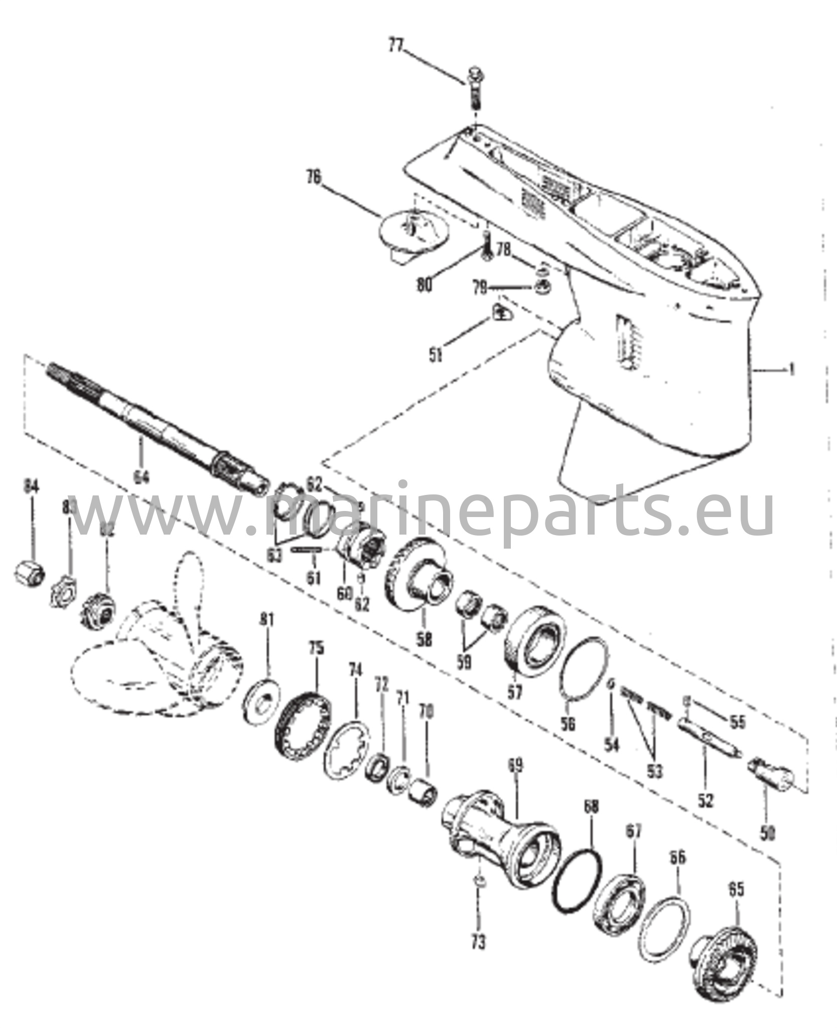 Vaihteiston kotelo potkurin akselille - ilman vetoakselimutteria