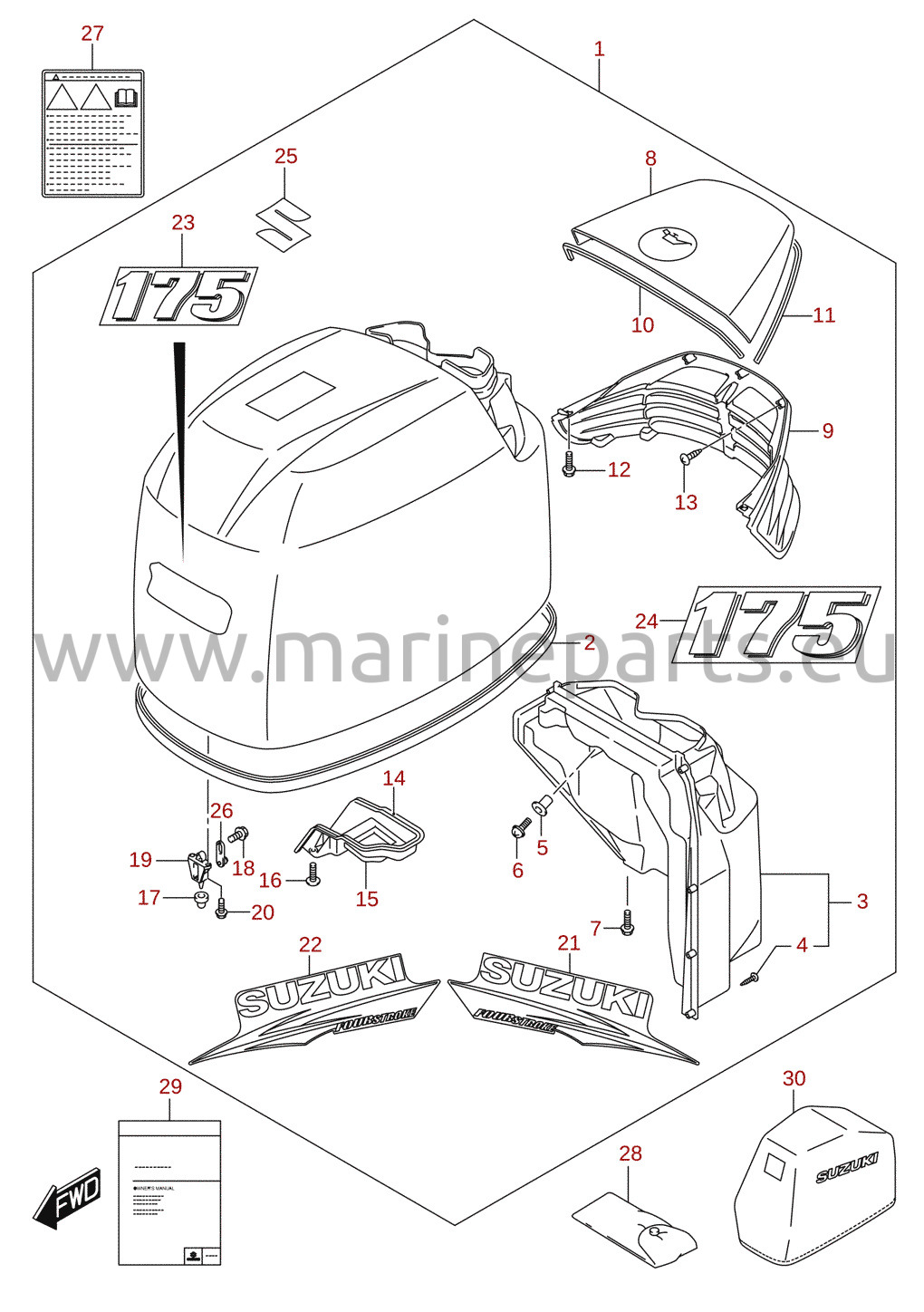 Capot moteur (DF175) 1/4