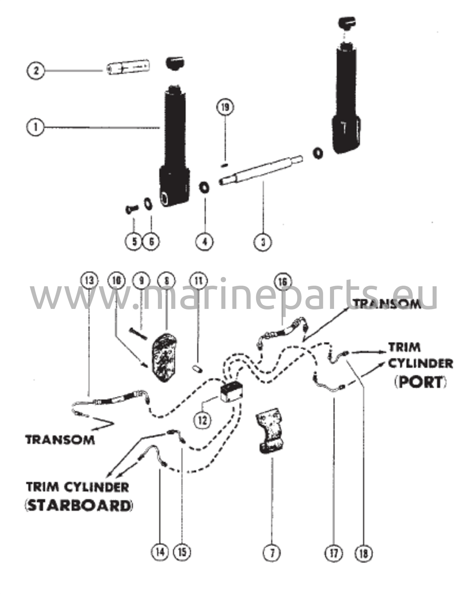 Trim-sylinteri (S/N-Merc-5488751/Mariner-5555929 ja sitä alemmat)