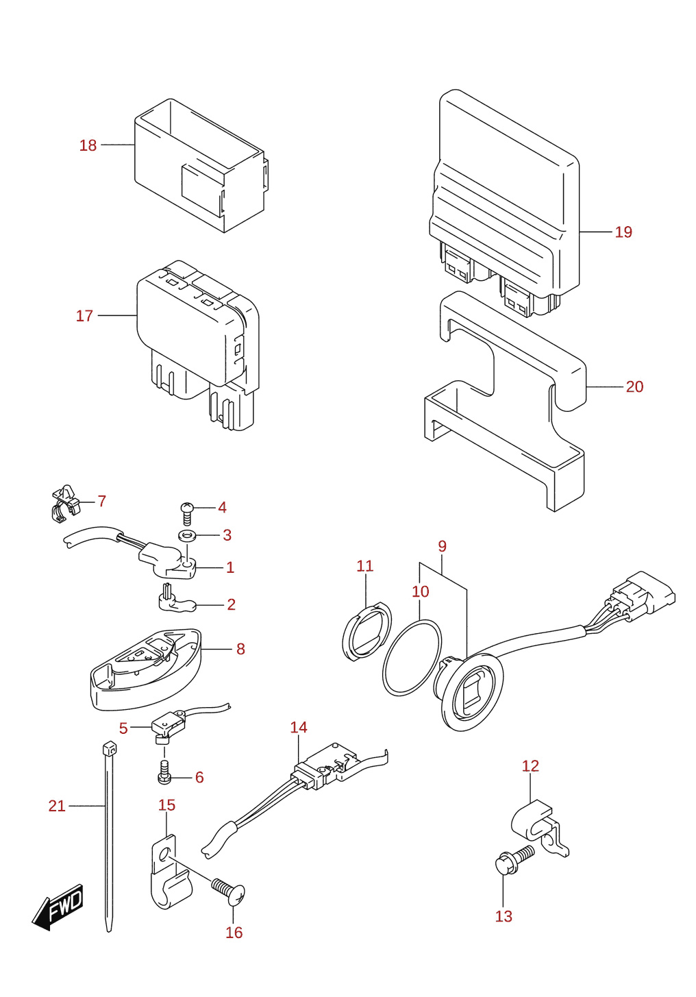 PTT switch / engine control unit (DF200, DF225, DF250)