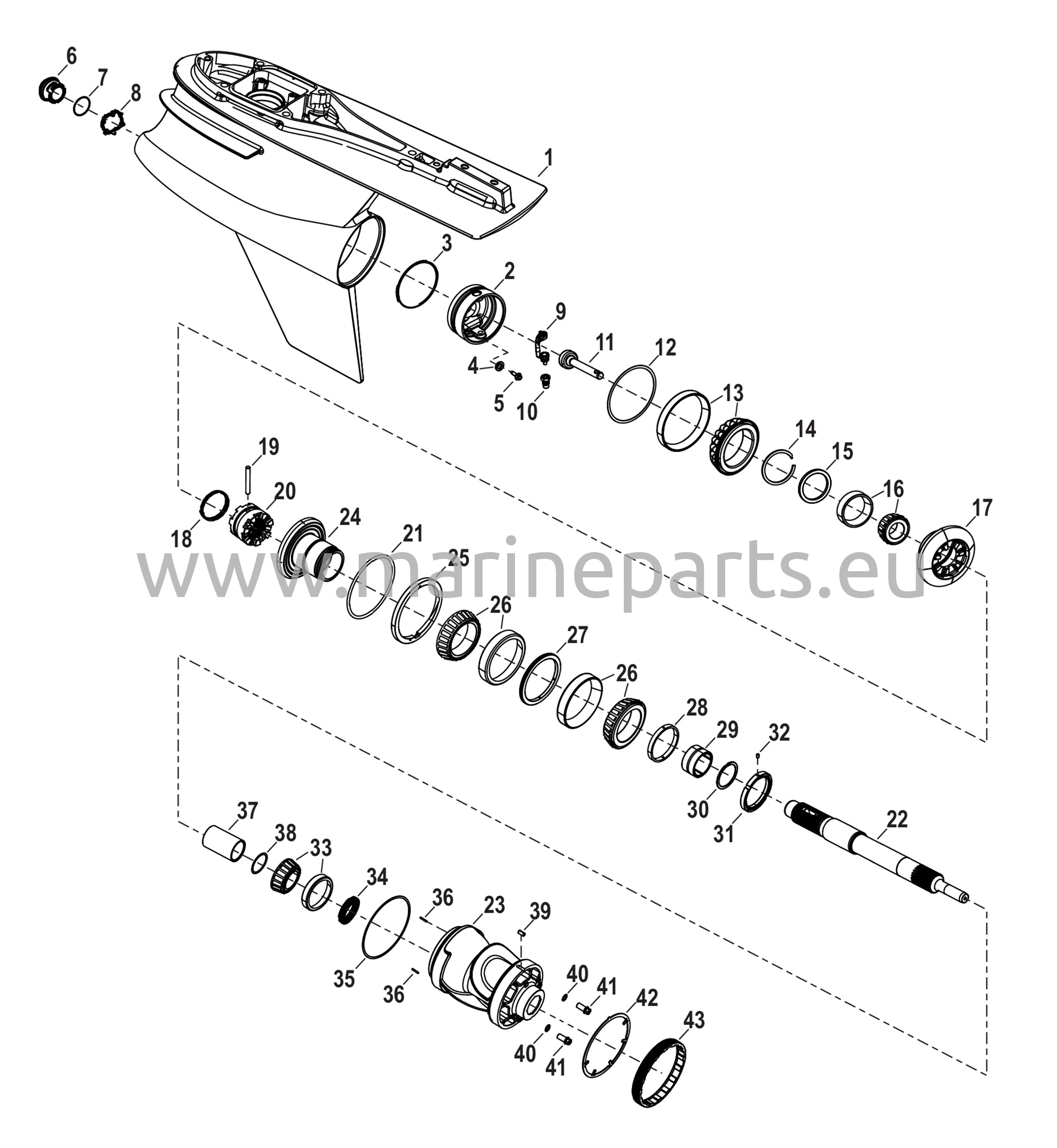 Vaihteiston kotelo, potkuriakseli - vakiorotaatio, R-Drive 1.60