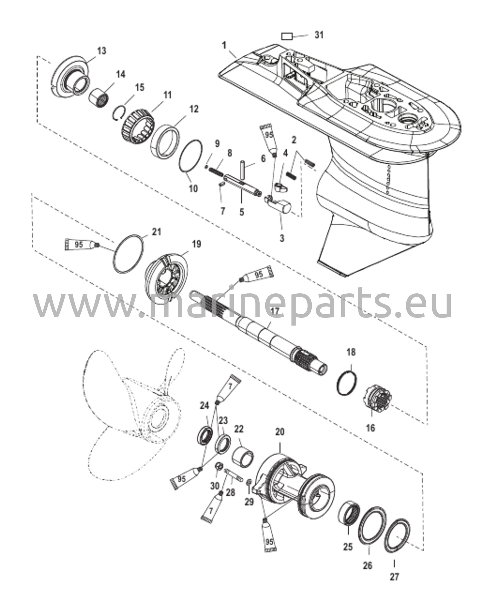 Vaihteiston kotelo potkurin akselille - 2,33:1 vaihdekerroin