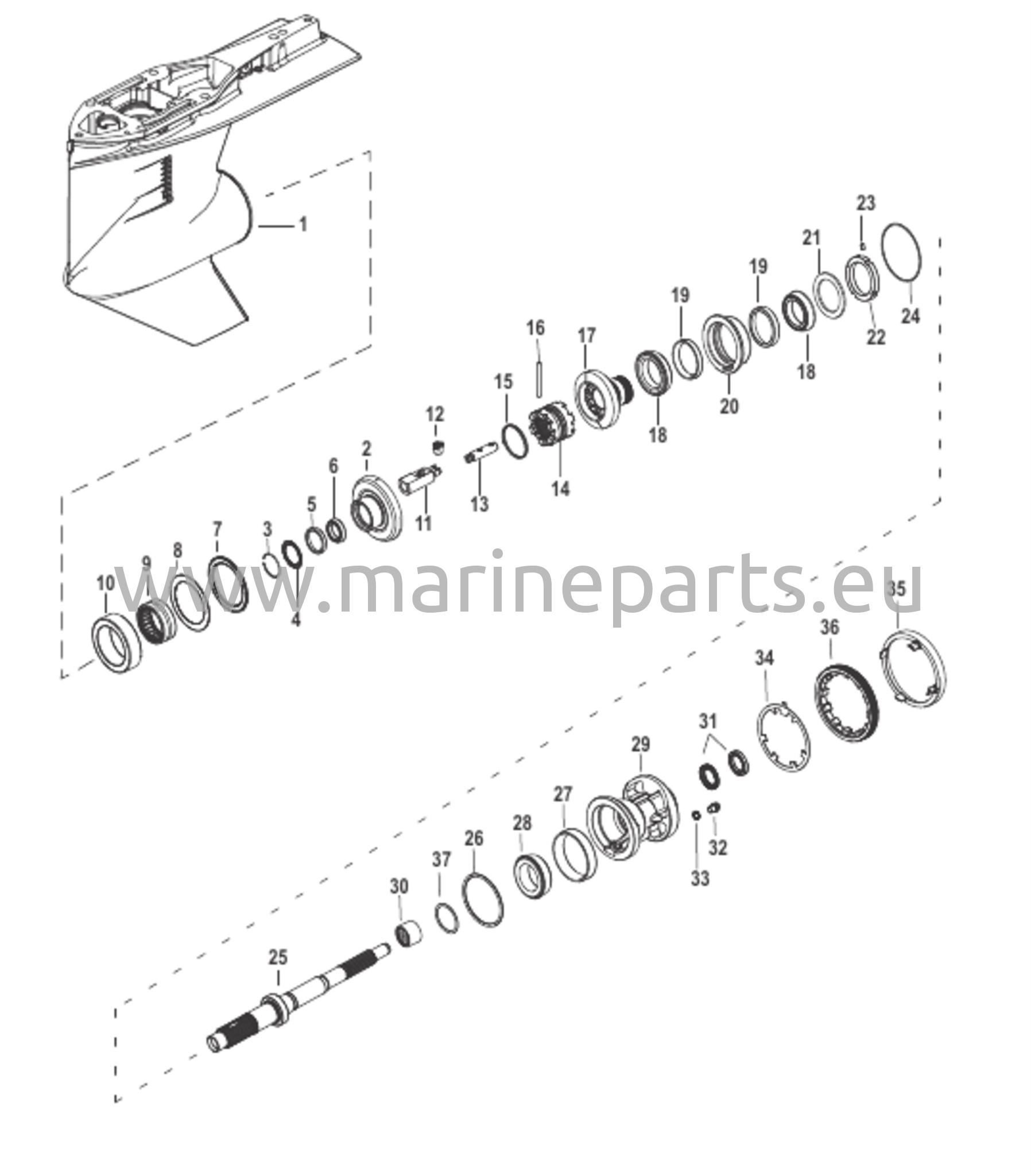 Vaihteiston kotelo, potkurin akseli, vastapaino 2B205522 ja uudemmat