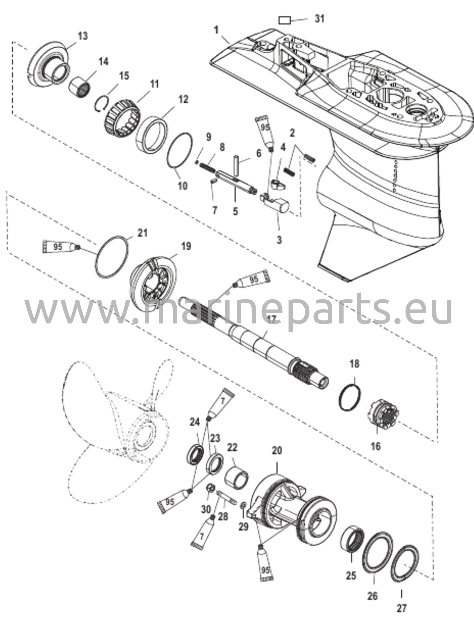 Vaihteiston kotelo potkuriakseli