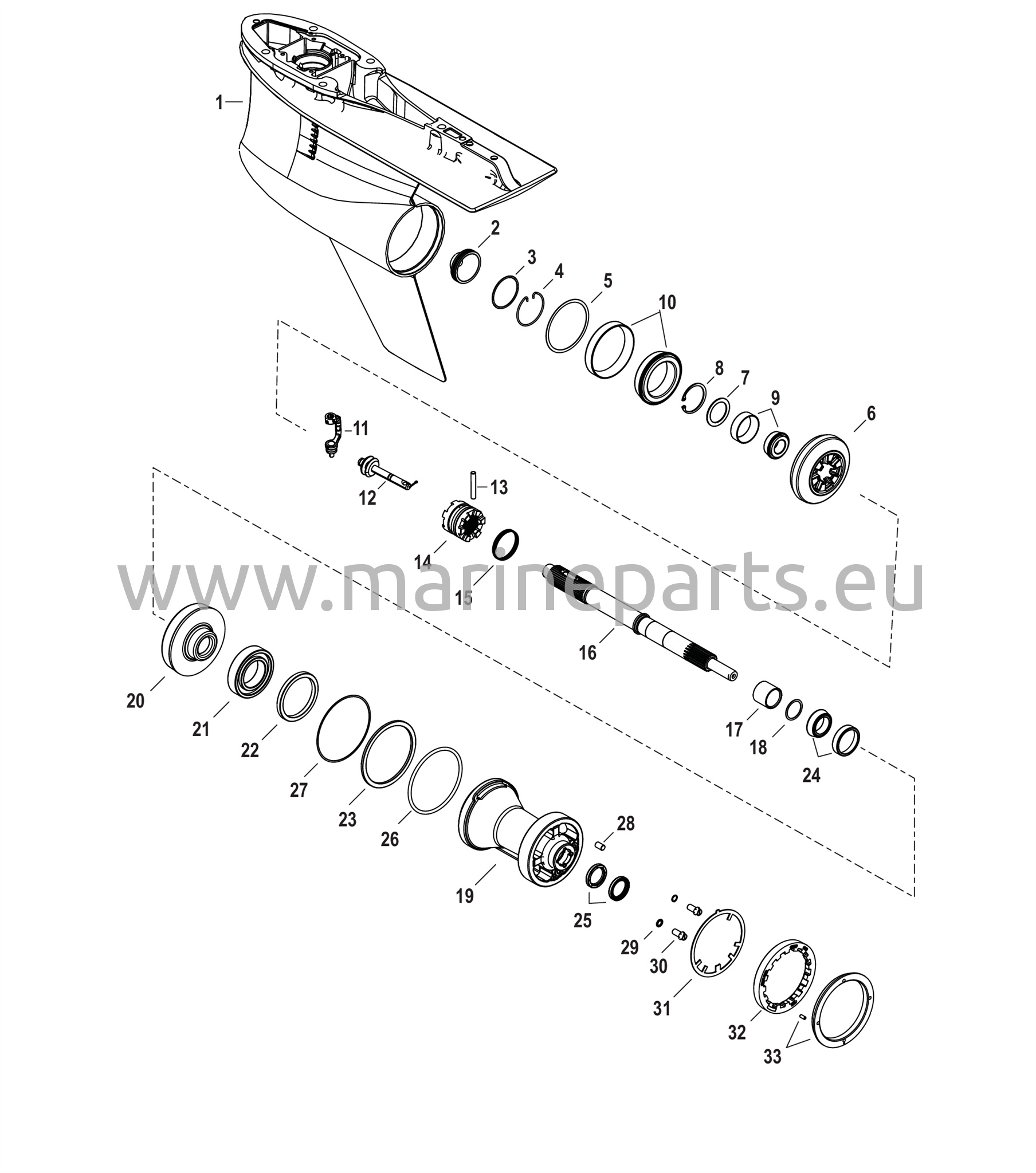 Vaihteiston kotelo, propellerin akseli - vakiorotaatio, 5,44 Torpedo