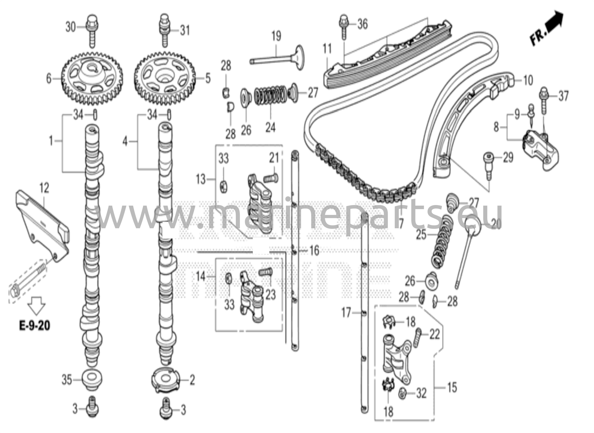 Nokka-akseli/venttiilikoneisto