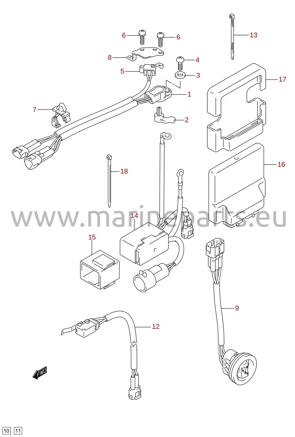 PTT-kontakt / motorstyreenhed (DF150T, DF150Z, DF175T, DF175Z)