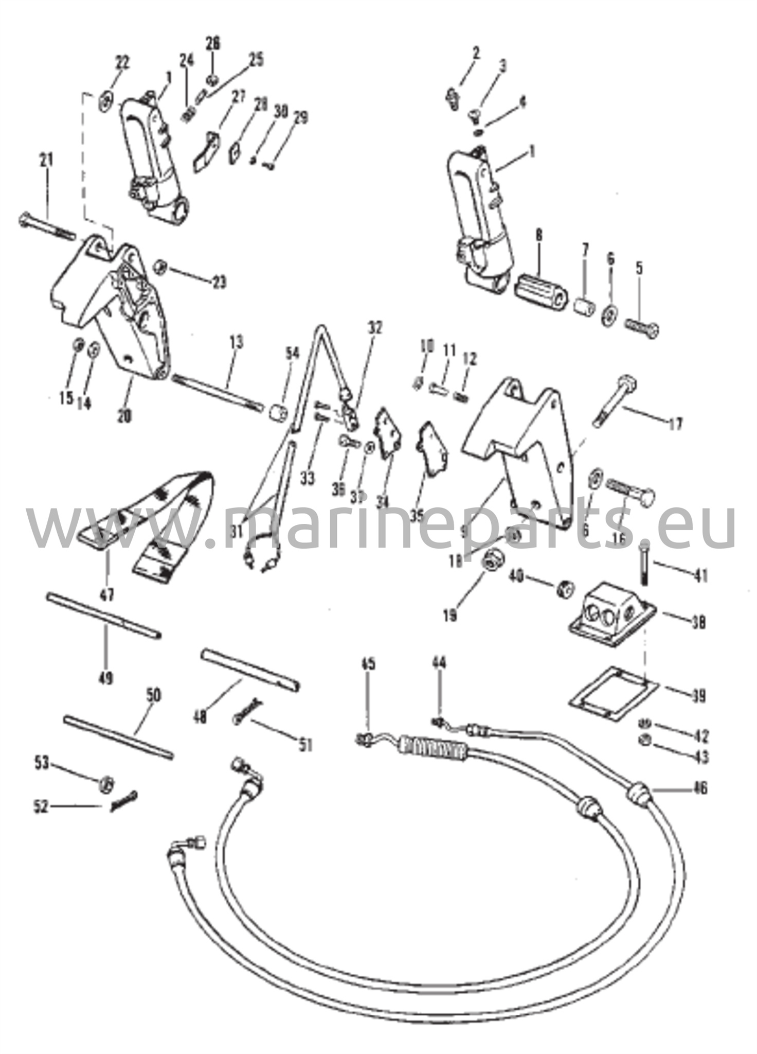 Trim-sylinterit ja hydrauliletkuja