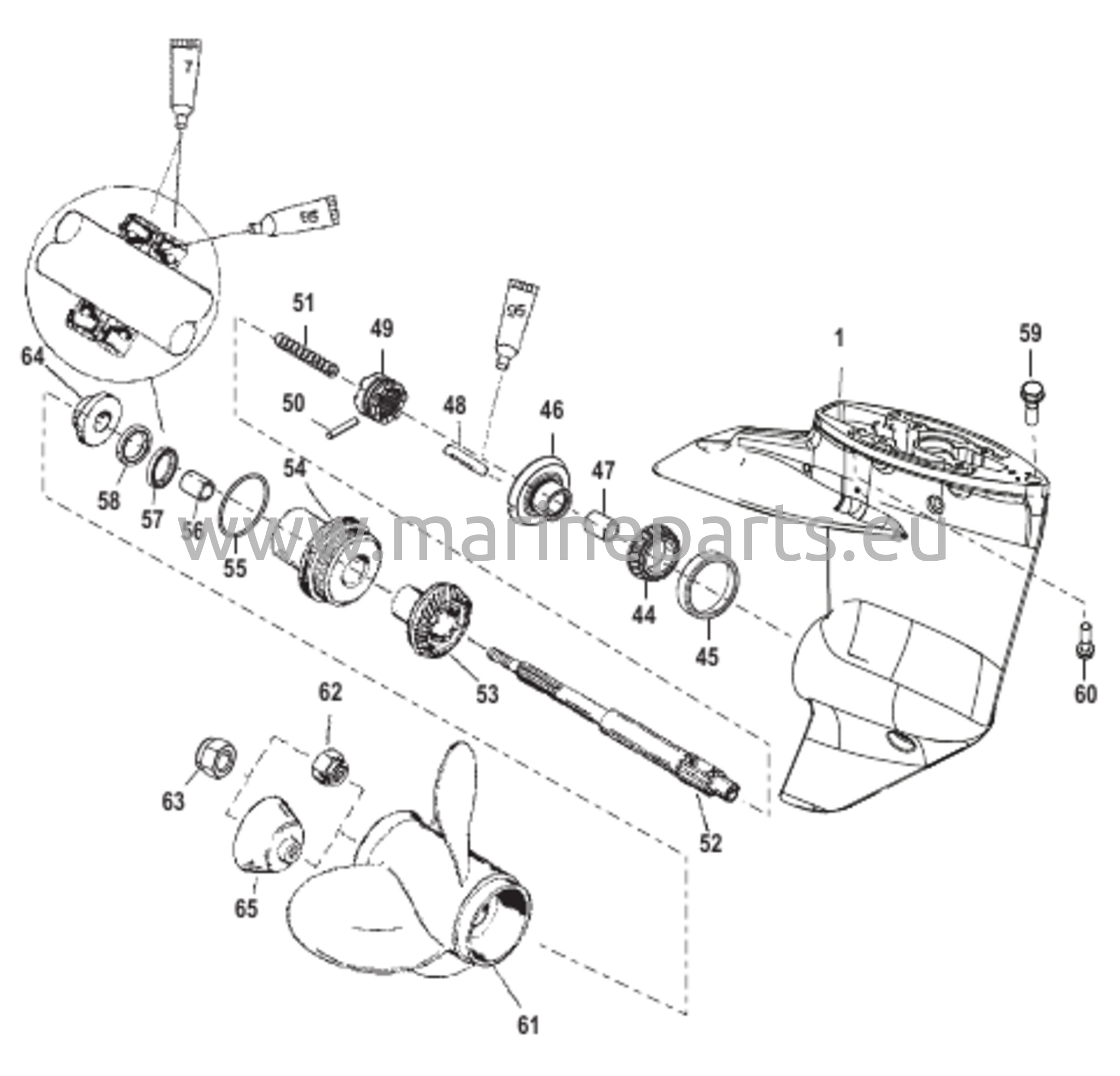 Vaihteiston kotelo potkurin akselille - 2.00:1 vaihdekerroin