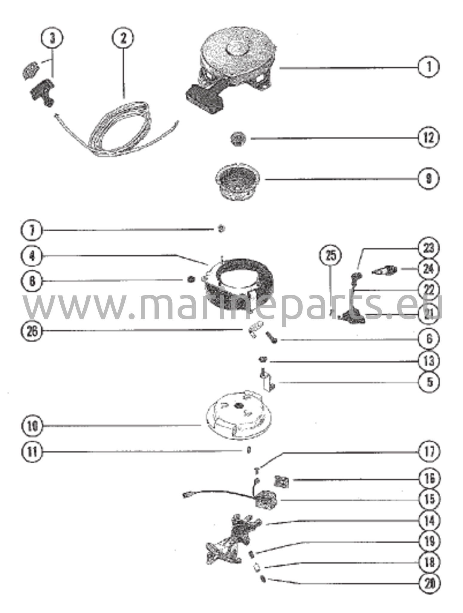 Käynnistimen palautusjousi ja vauhtipyörä