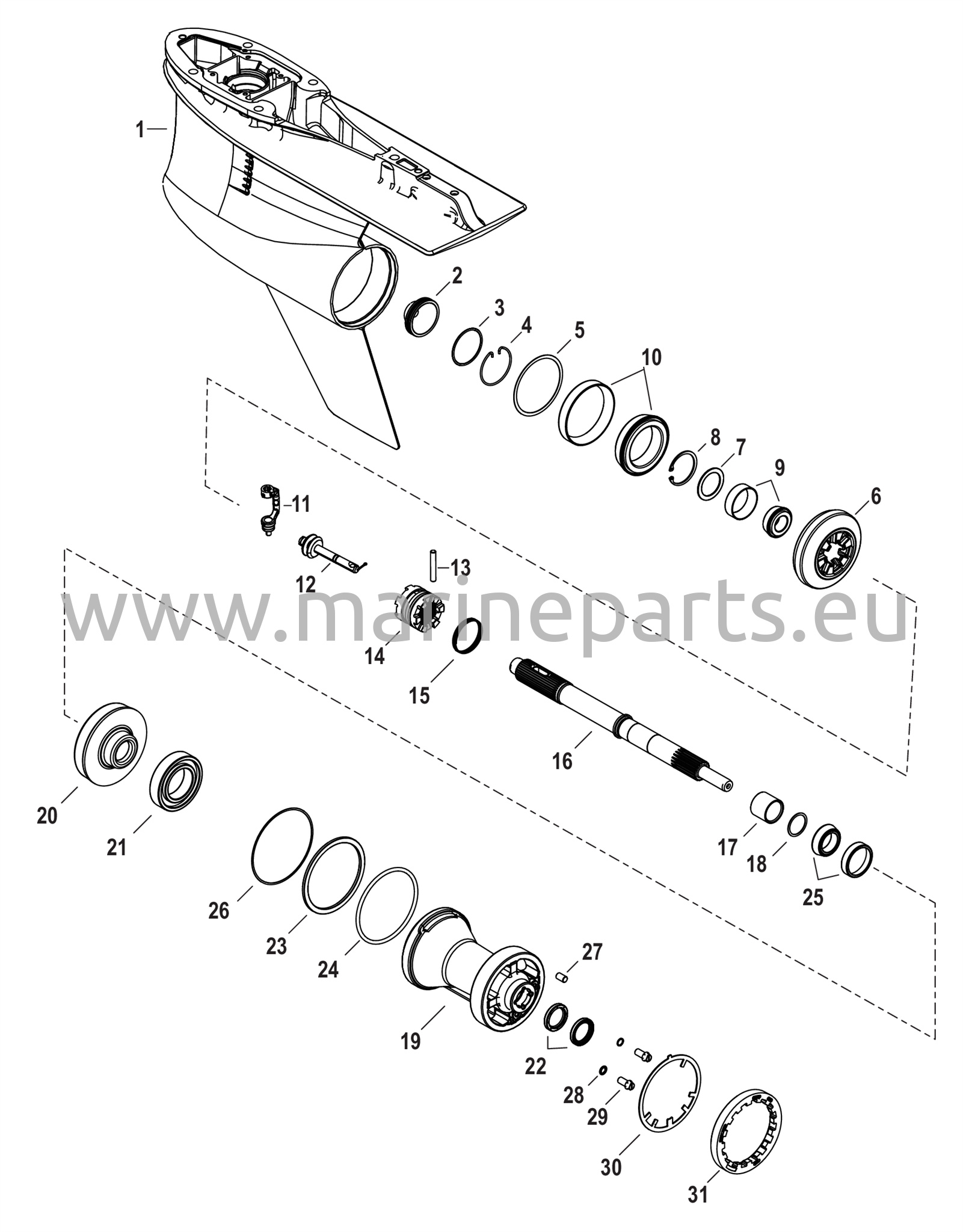 Vaihteiston kotelo, potkuriakseli - Normaali pyörimissuunta, 4.80 Torpedo