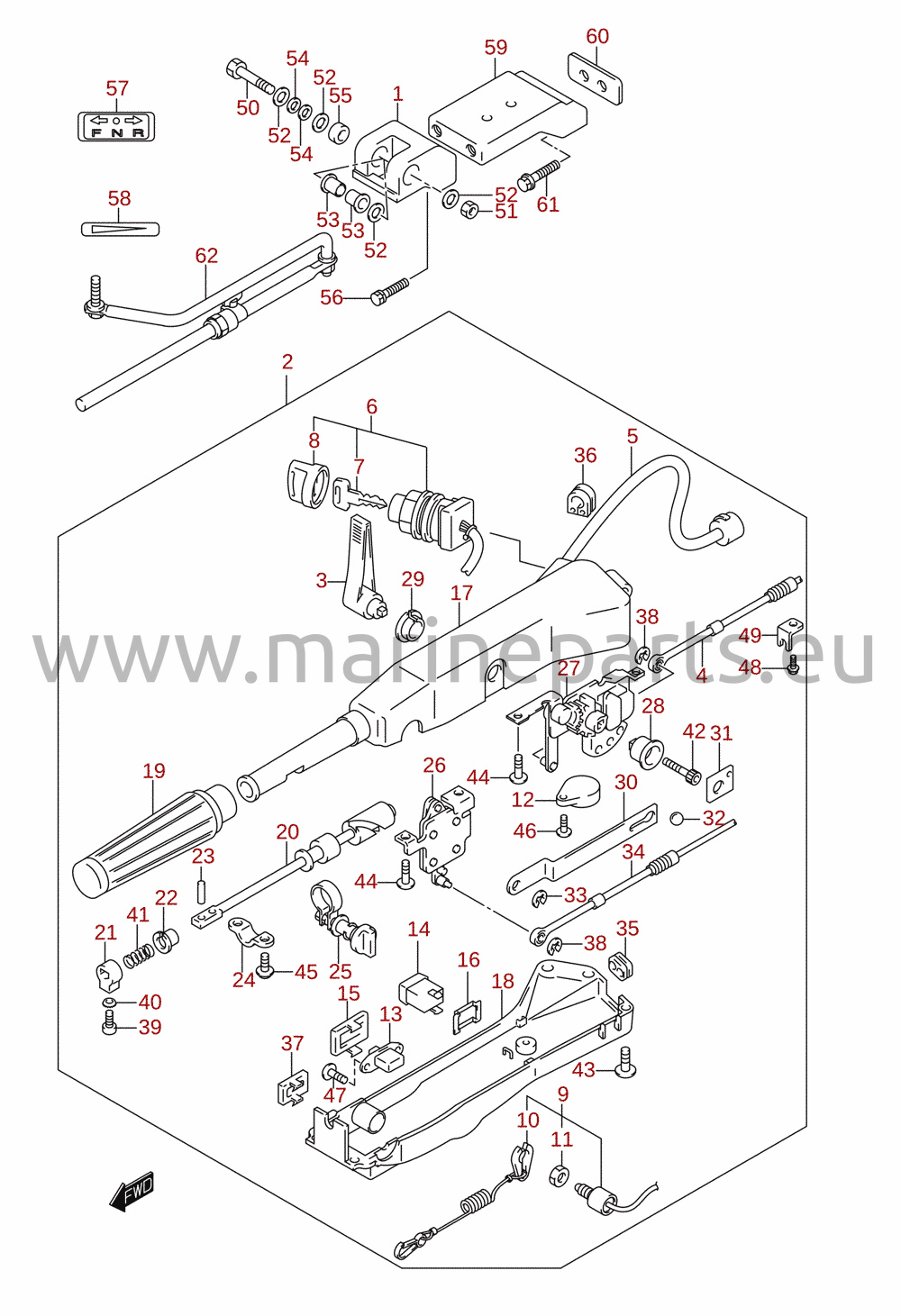 Tiller handle (DF40AQH, DF50ATH, DF60AQH, DF60ATH, DF60AWQH, DF60AWTH)